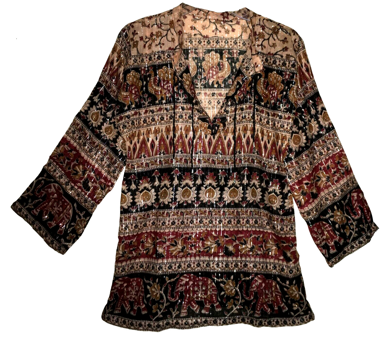 Indian Ethnic Cotton Lurex Floral Top Blouse For Women tunic Shirt Retro Boho