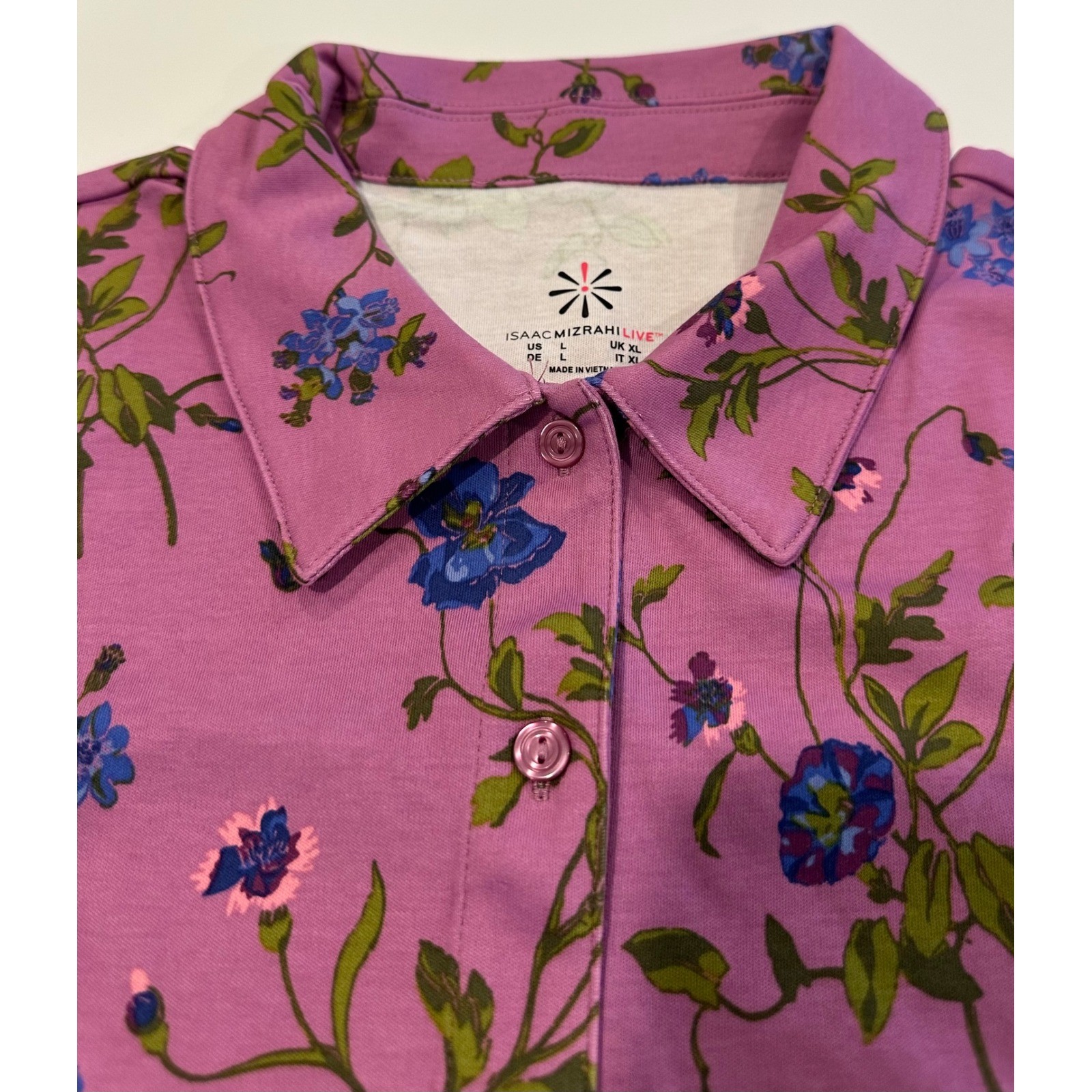 Isaac Mizrahi Pima Cotton Floral Button Down Shirt Mauve Missy’s Large A517322