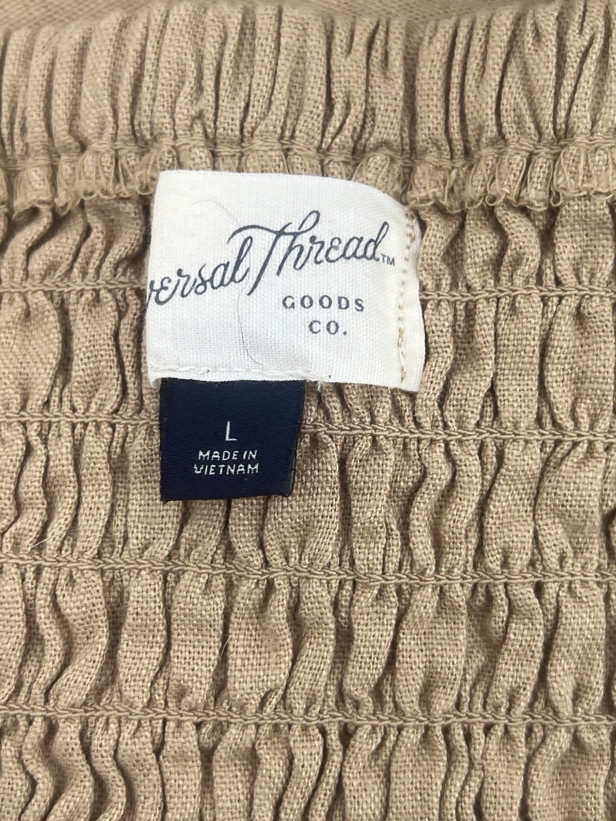 Universal Thread Tan Smocked Front Tie Linen Crop Top L Large