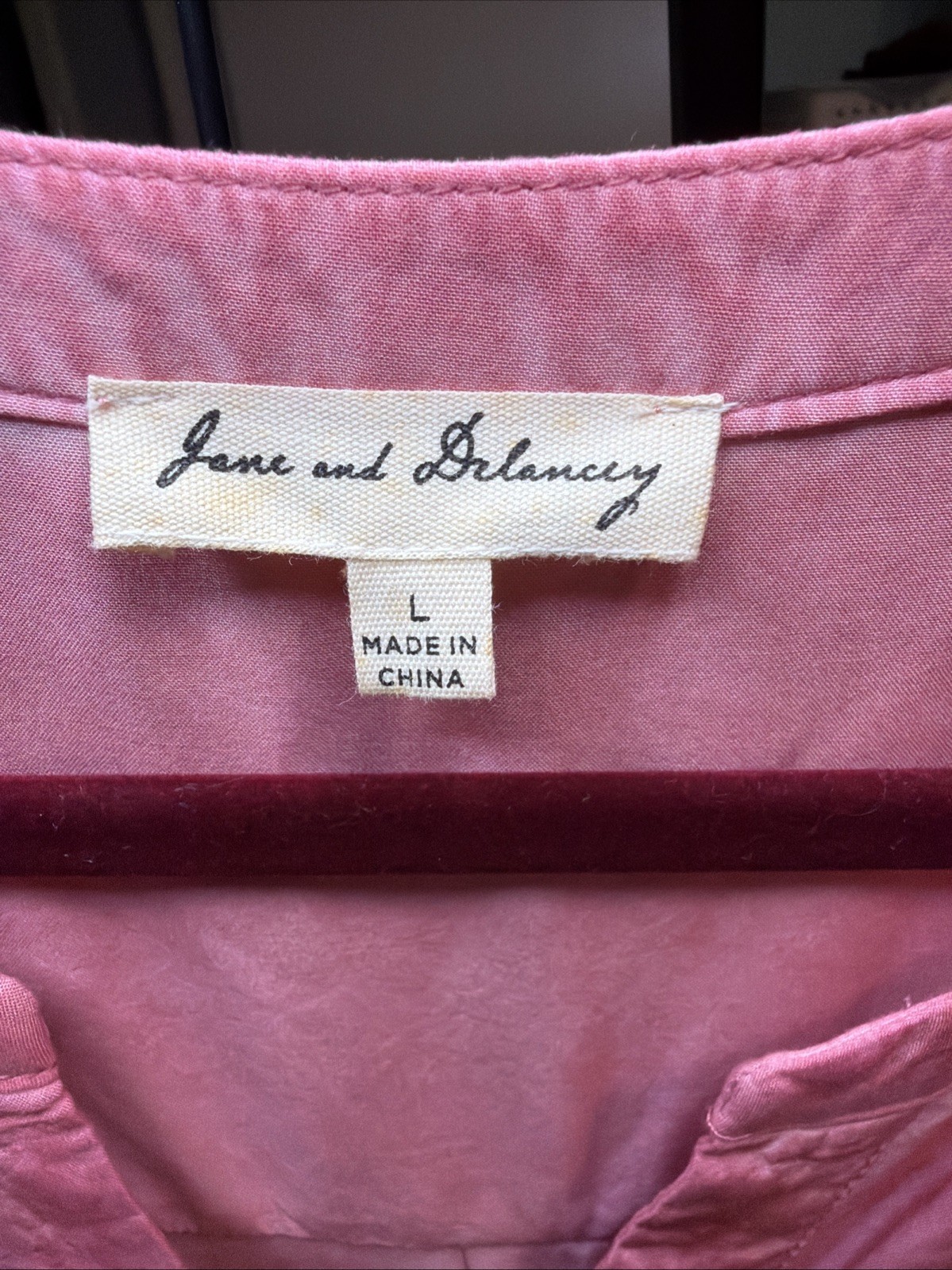 Jane + Delancey Button Shirt Women’s Large Light Wash Dark Pink Roll tab Sleeves