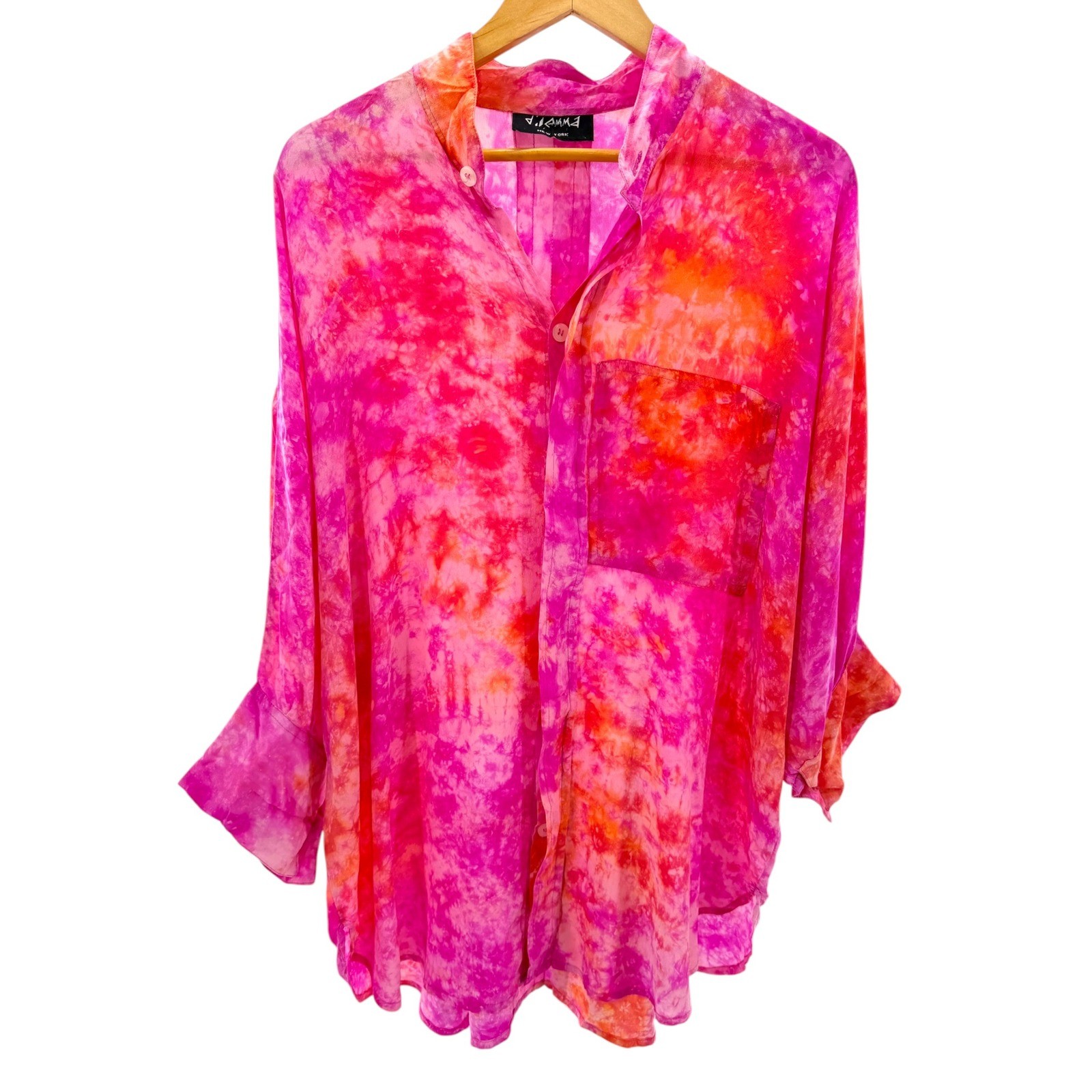 Dilemma New York Silk Shirt Oversized Tie Dye Tunic Blouse Lagenlook Art to Wear
