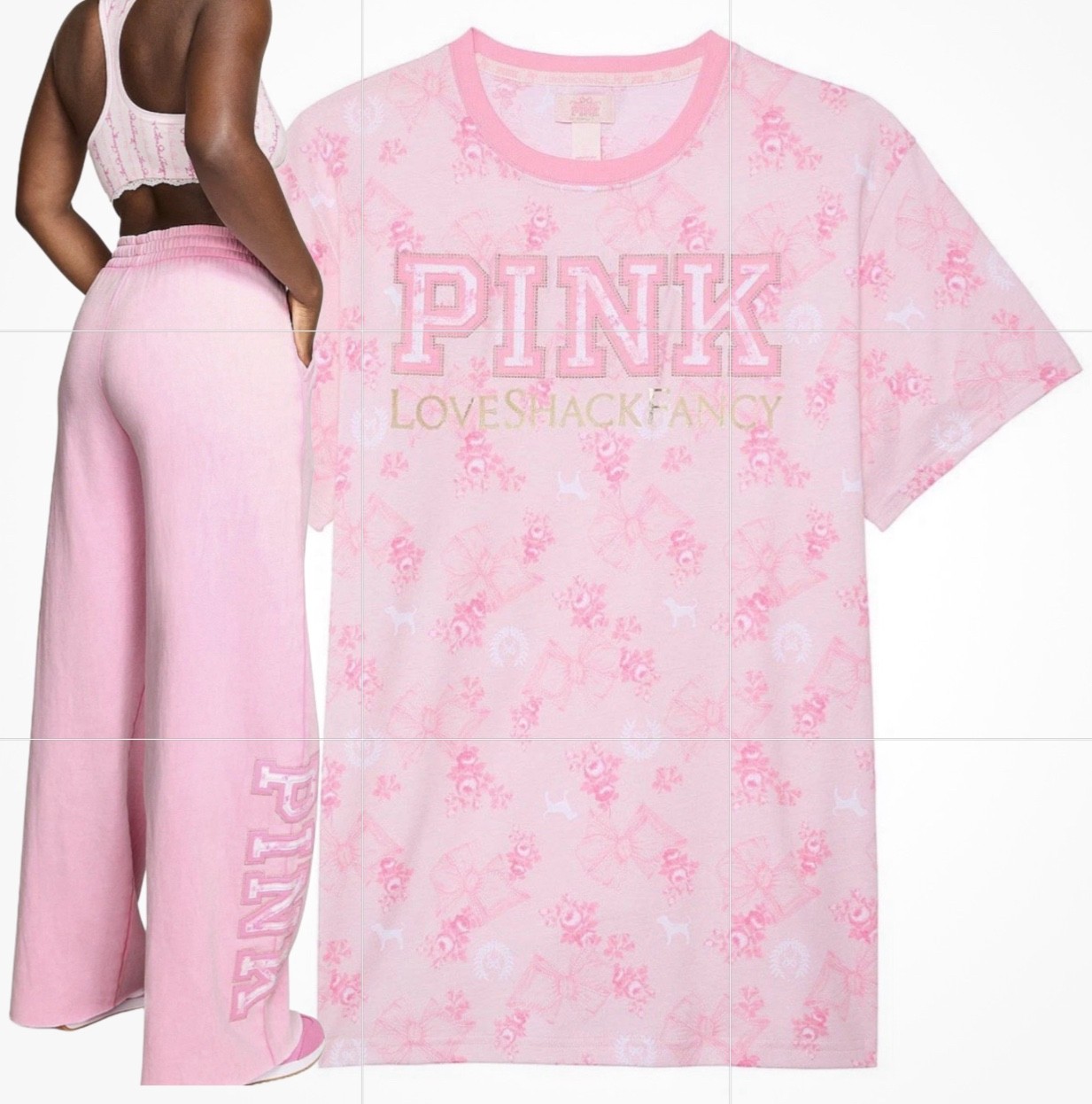 Victoria’s Secret Pink x LoveShackFancy Floral Campus T Shirt + Pants Set XS~XL