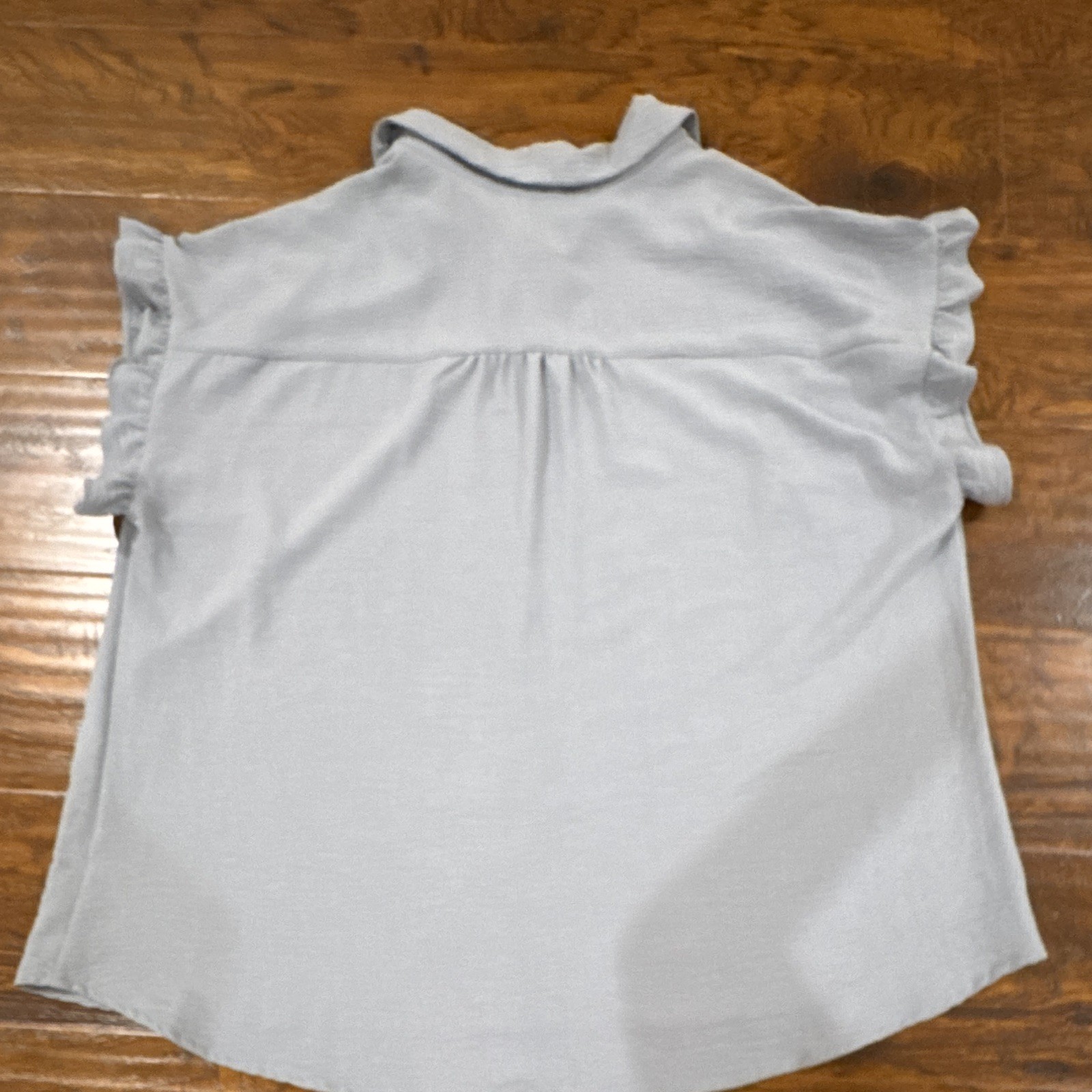 Pleione 1X Plus Gray Collared Button-Front Ruffle Woven Polyester Blouse