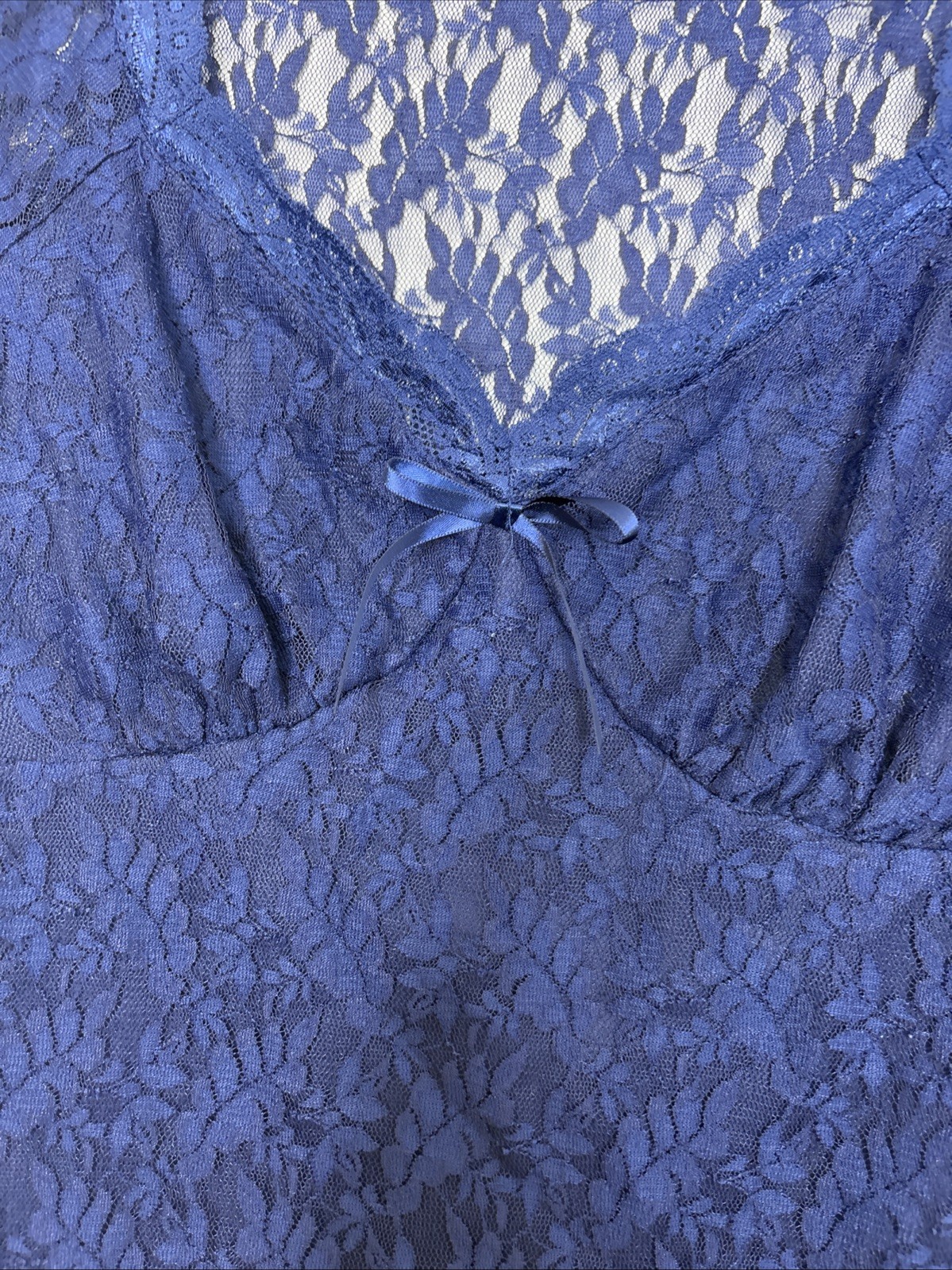 Womens Top Medium Lace Babydoll Sheer Sleeves Lined Lightweight Blue Feminine