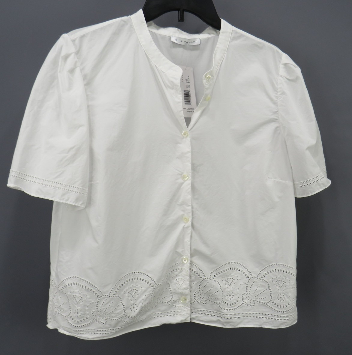 Elie Tahari Embroidered Short Sleeve Blouse Size N/A # 4D 1308 Blm