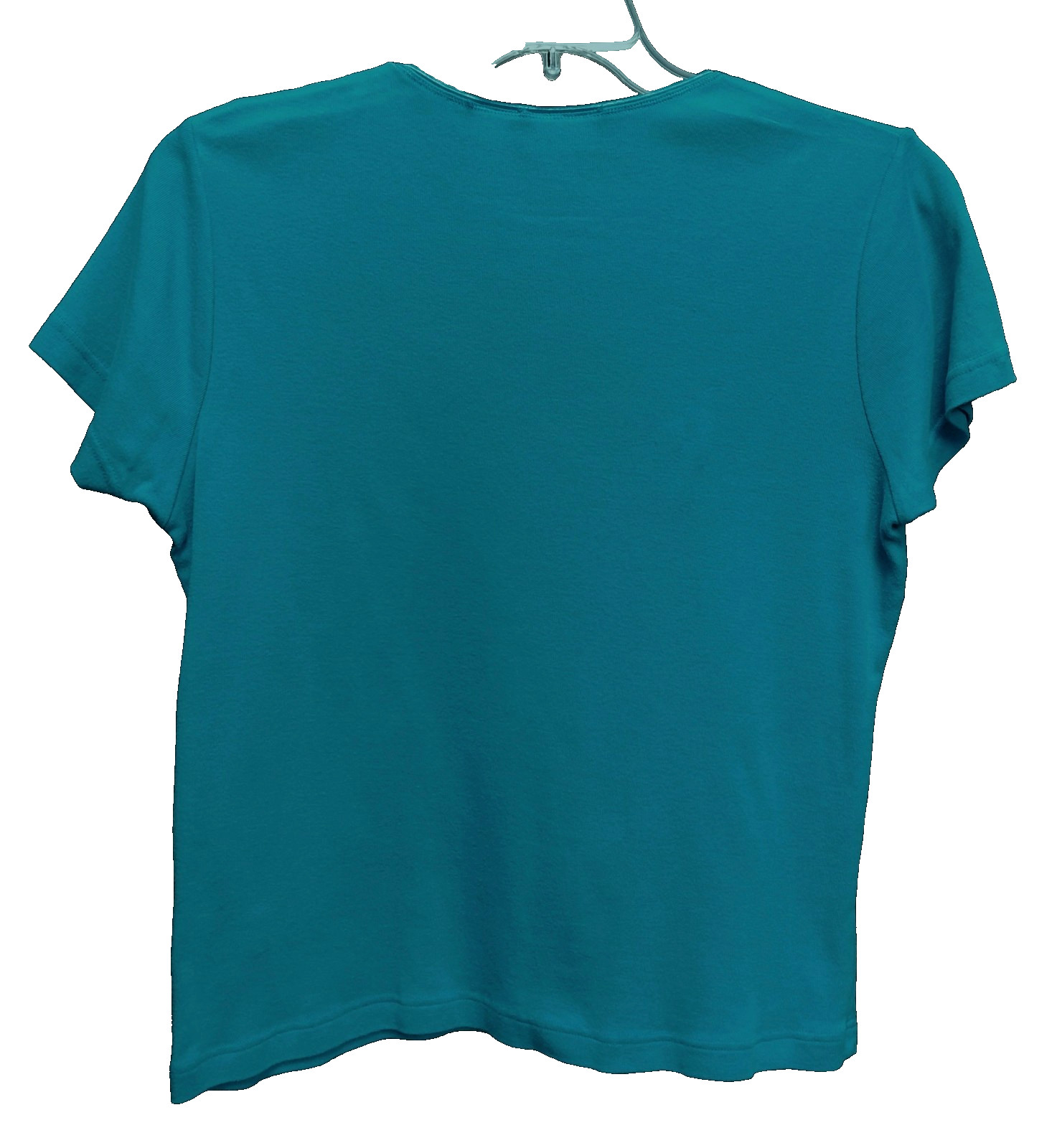 L BASIC EDITIONS KMART 100% COTTON STRETCH RIB KNIT BLUE SATIN TRIM TOP T-SHIRT