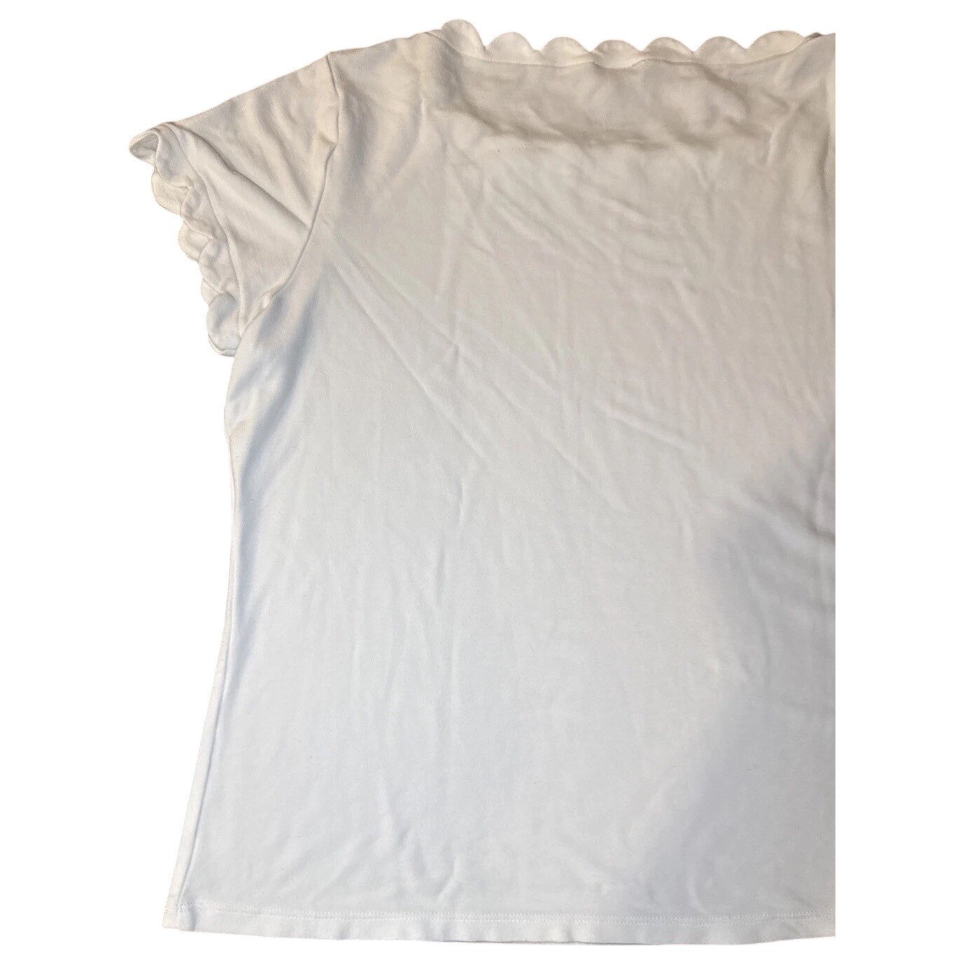 Ann Taylor Factory Scalloped Top Women XL White Short Sleeve Aesthetic Classic