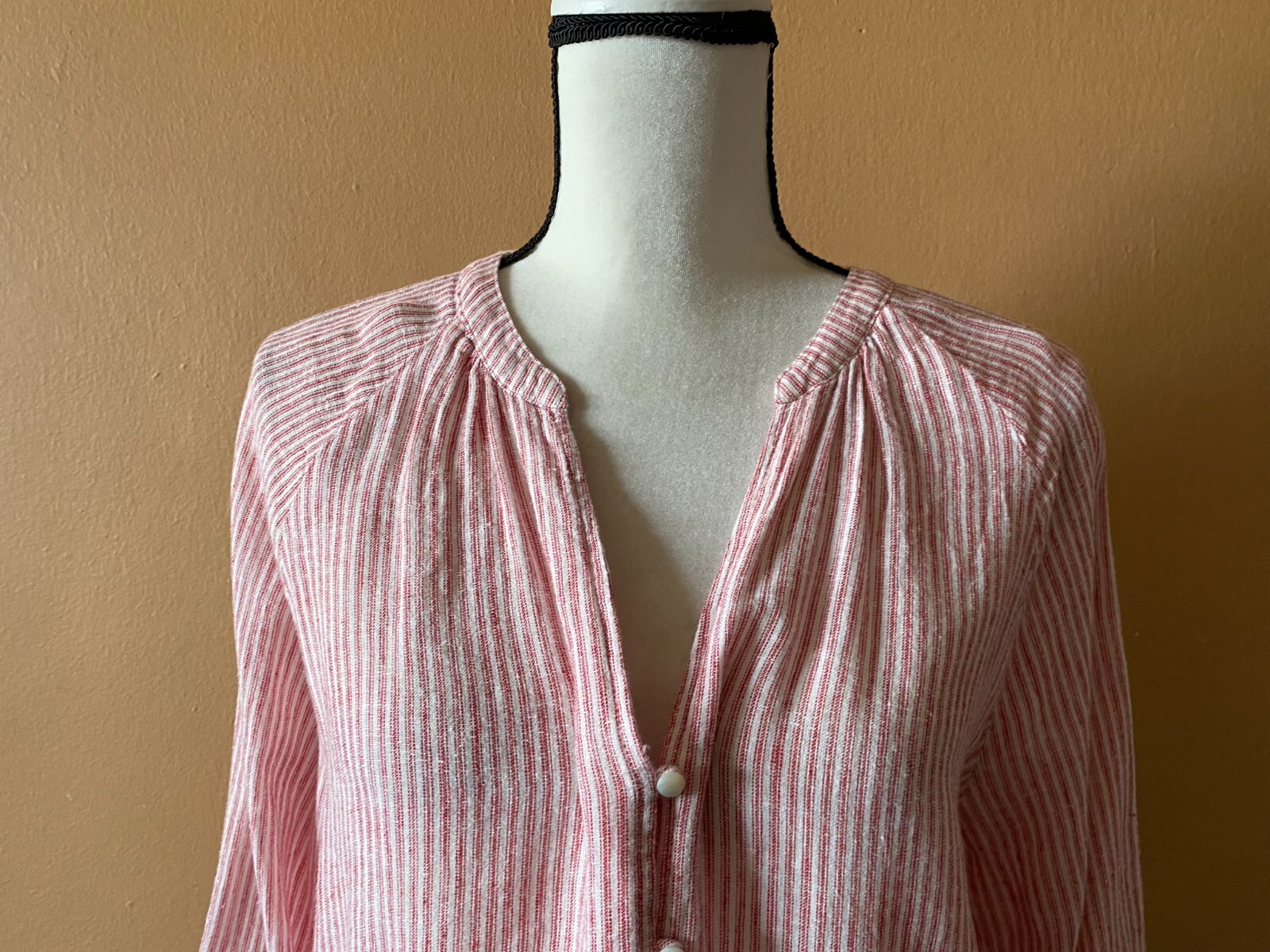 Rails Marti Scarlet Red Stripe Linen Blend Cinched Waist Shirt Top Size Medium