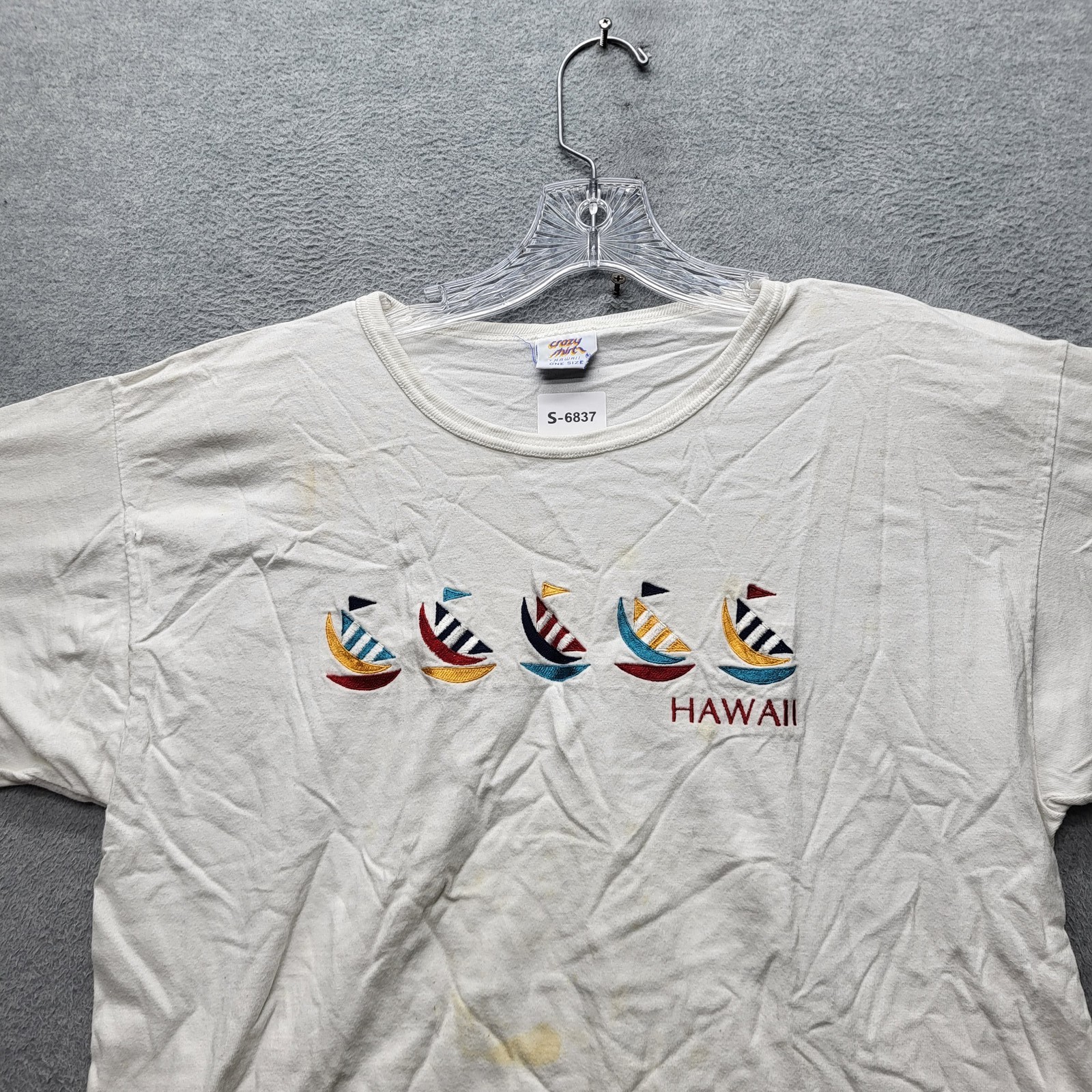VINTAGE Crazy Shirts Women Shirt OS Single Stitch Boats Hawaii 90s USA READ