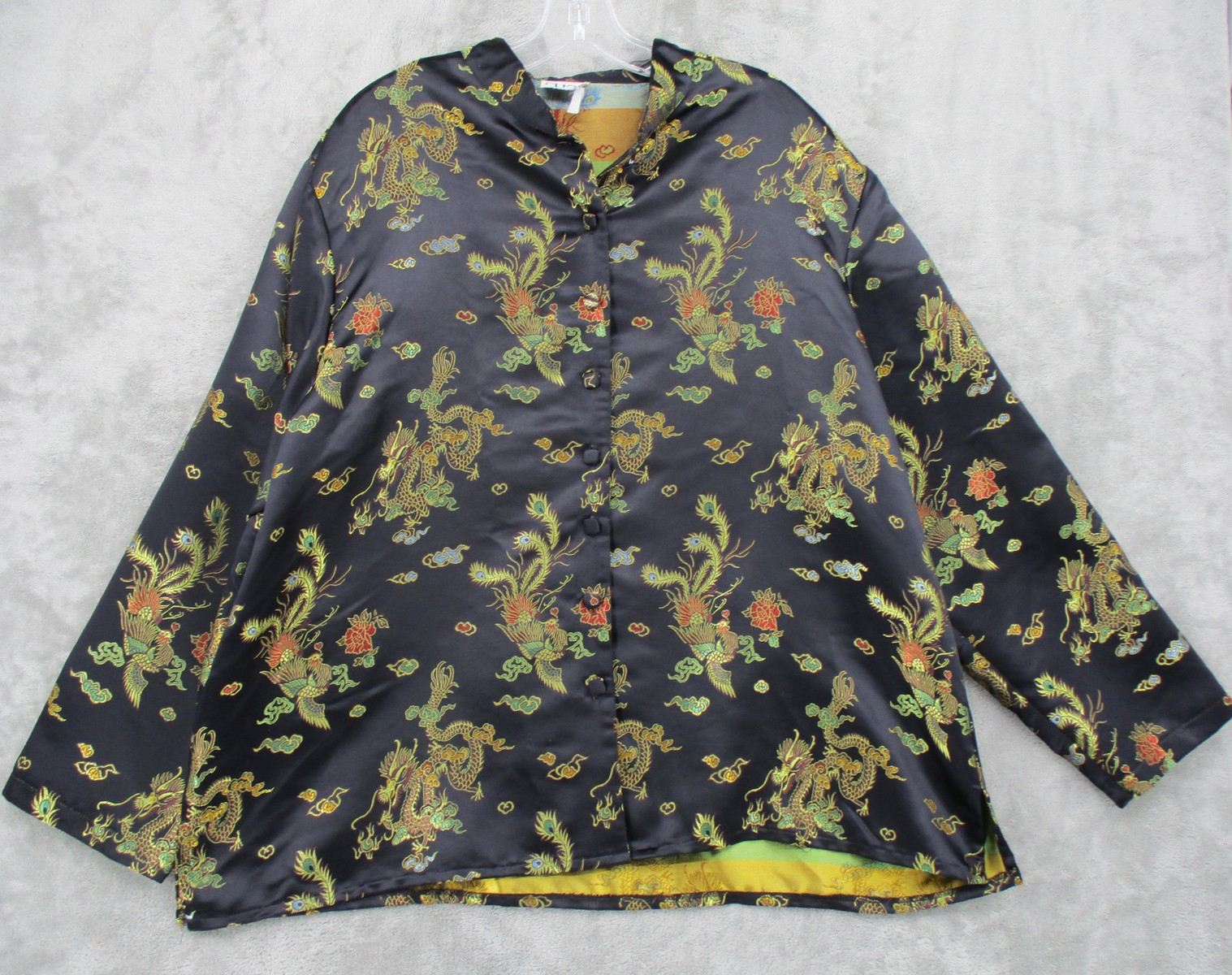Clio II Shirt Womens Large Satin Dragon Asian Kimono Brocade Jacquard Mandarin