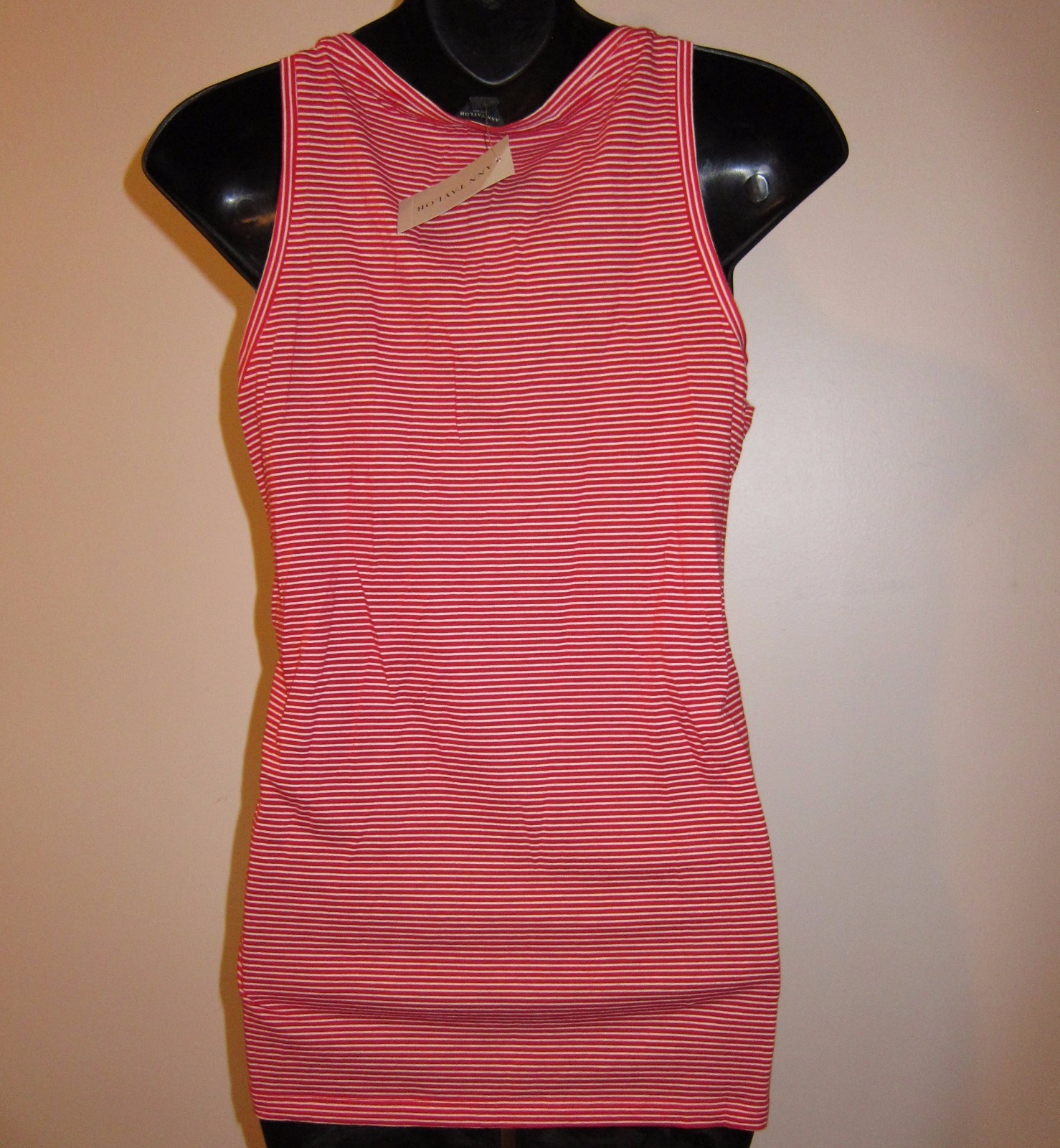Sequined Sparkly Red Stripe Tank Sz S Ann Taylor Scoop Neck Top New MSRP 48