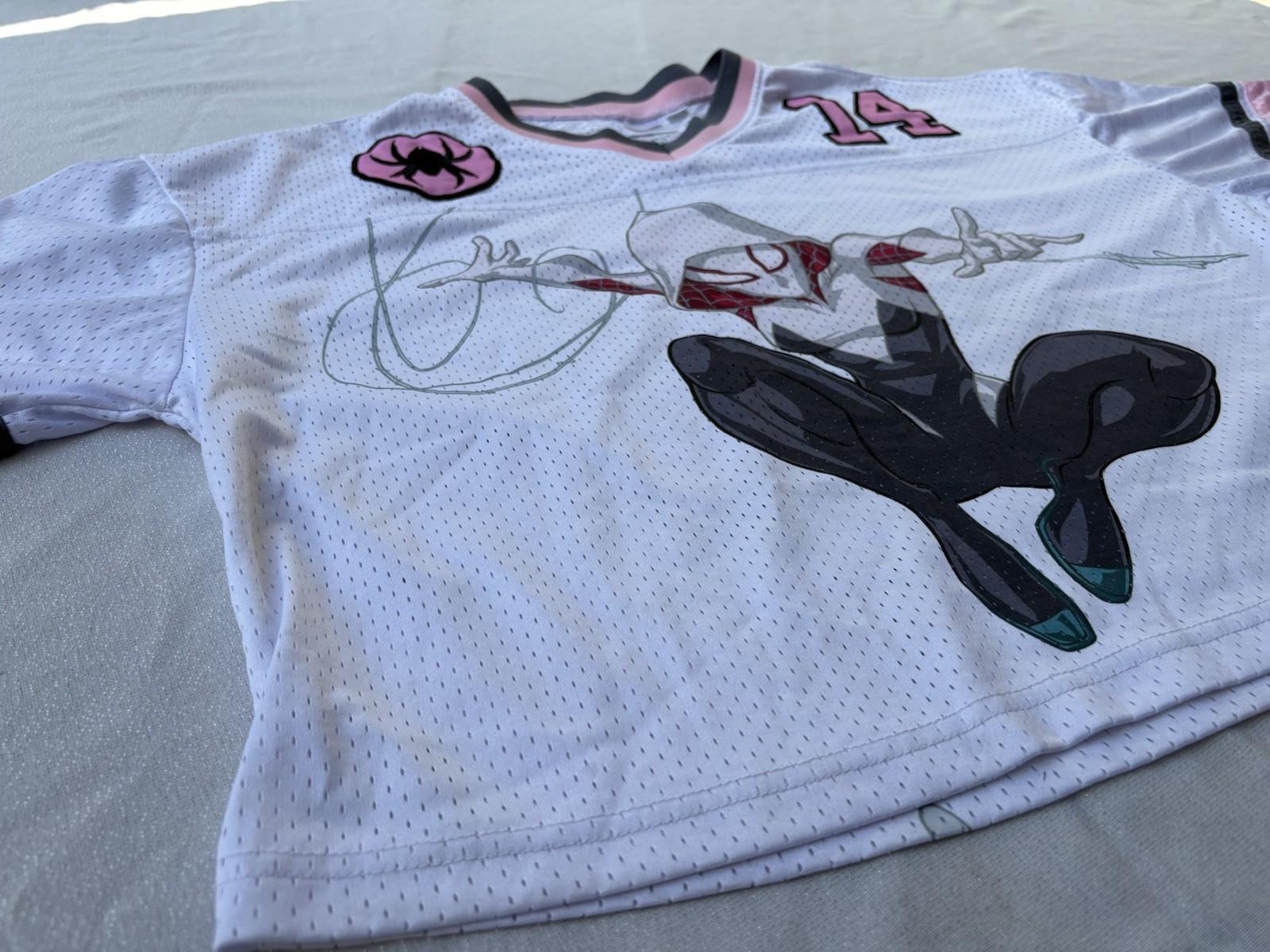 Spider Man Ghost Spider Gwen Jersey Top Medium Pink 14 Mesh