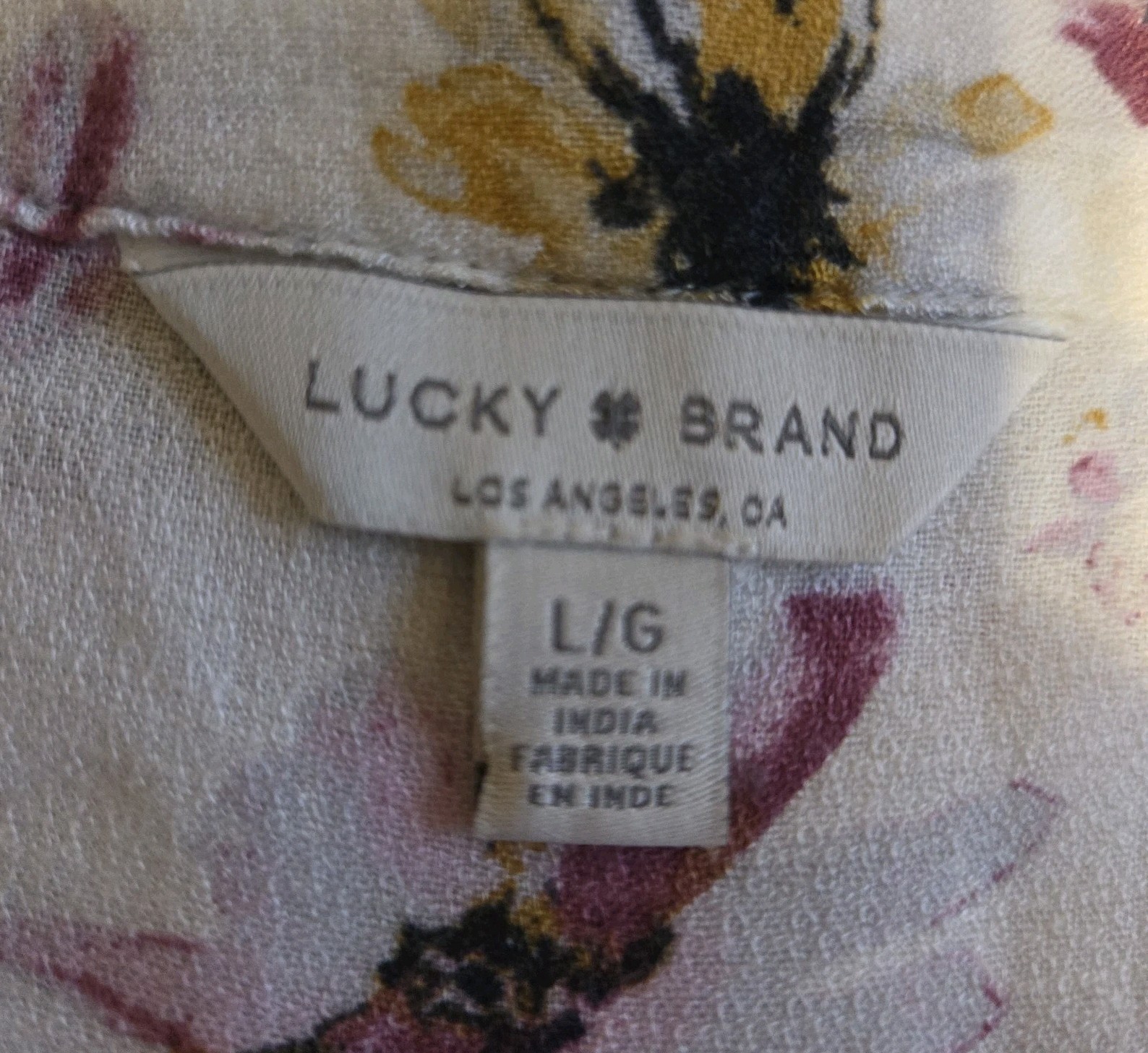 Lucky Brand NWT Boho Floral Smocked Peasant Blouse White Yellow Purple L 7WP4242