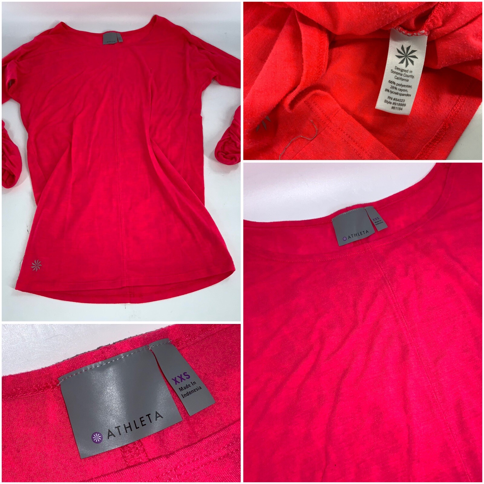 Athleta Cloudlight Long Sleeve Yoga Top XXS Red Poly Rayon Lycra YGI F3-291