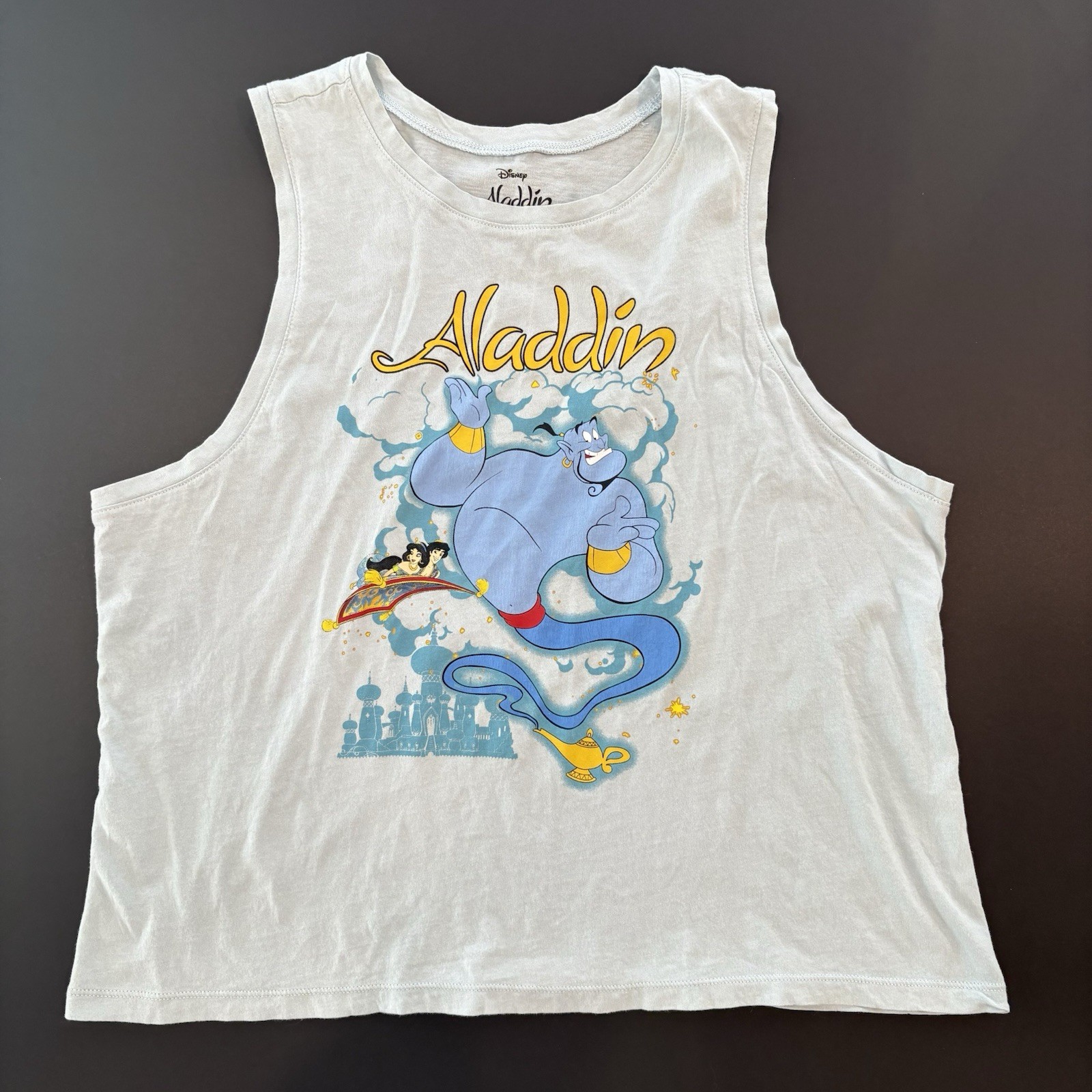 Disney Aladdin Women’s/Junior Sz XL Light Blue tank 100% cotton (0008)