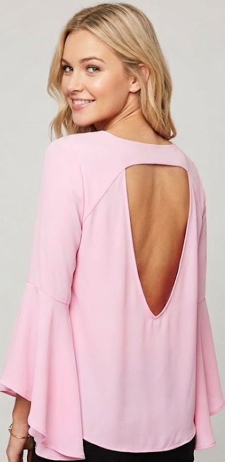 NWT Gianni Bini fancy top pale pink giant bell sleeves blouse GB6813 size Small