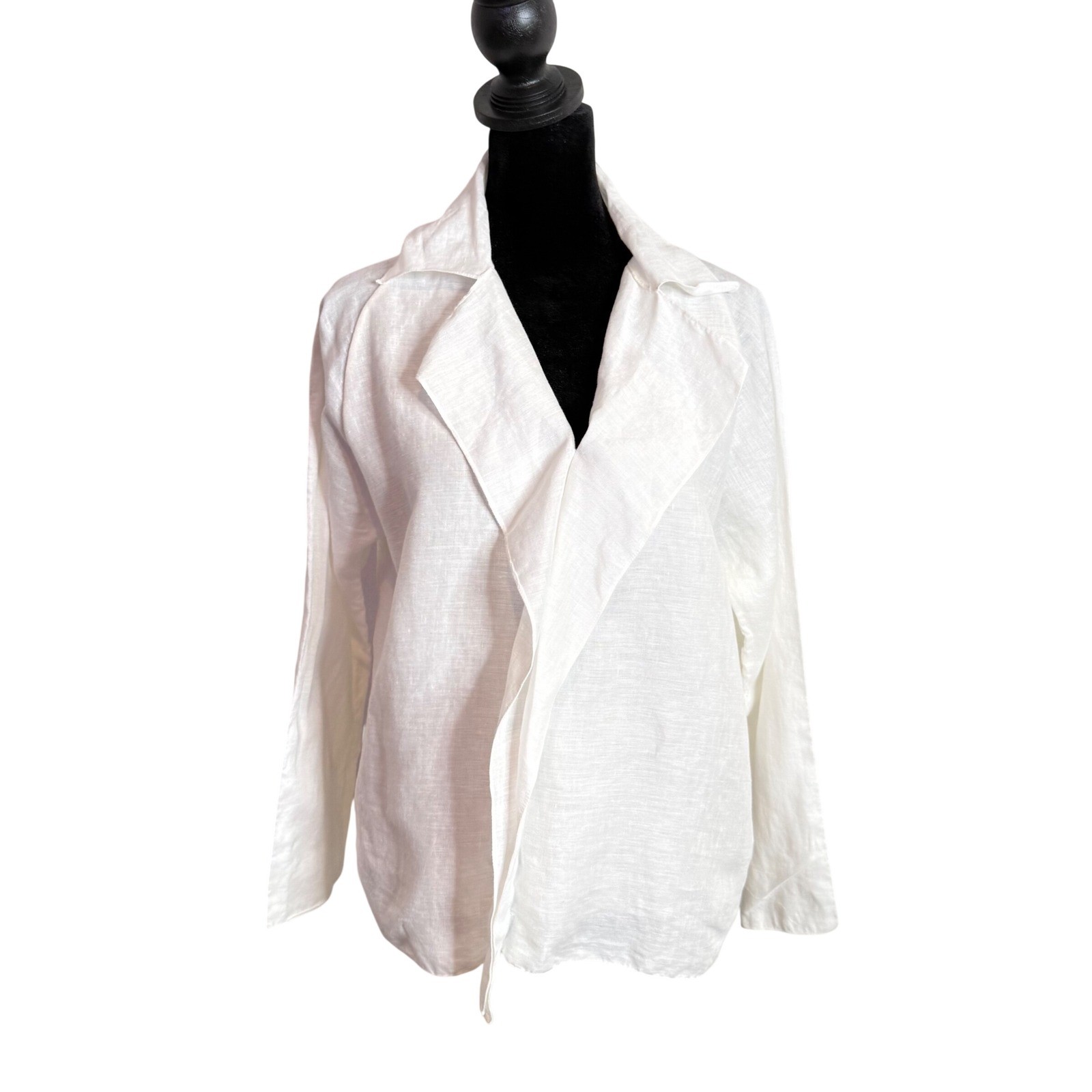 Shamask Ruffle Linen White Blouse Size 6 8 Minimalist Quiet Luxury Coastal