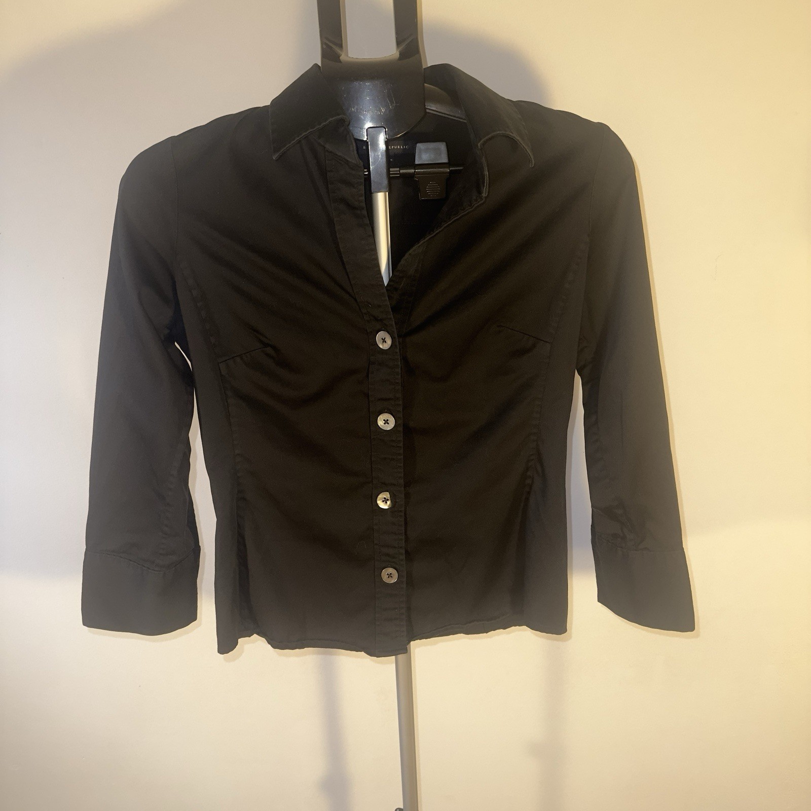 Banana Republic Women’s Sateen Cotton Black L Cropped Blouse Big Buttons Sz S