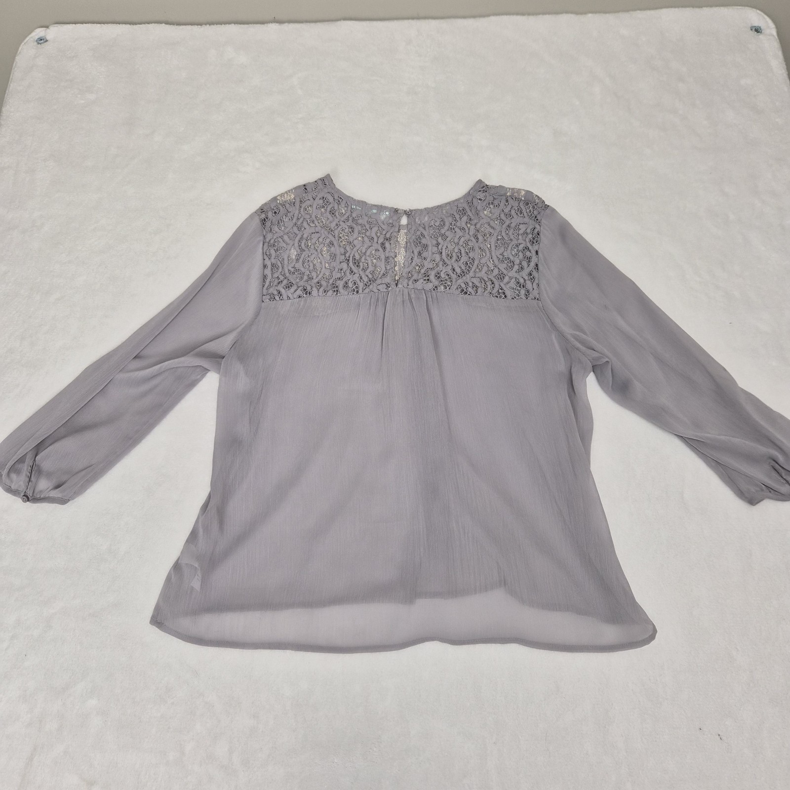 Cottagecore maurices Gray Lace Embroidered Sheer Blouse Top L Boho Fairycore Y2K
