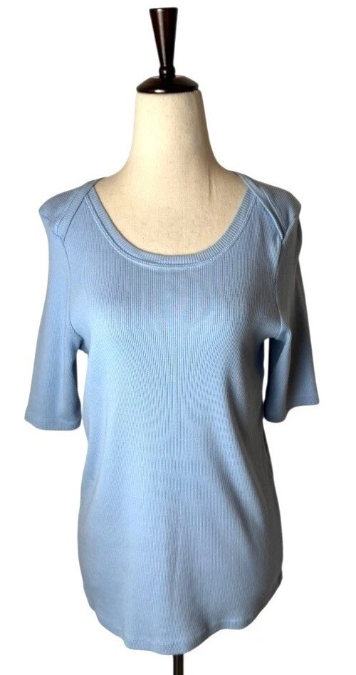 Sundance Shirt Women XL Blue Cotton Ribbed Knit Short Sleeve Tee Athleisure