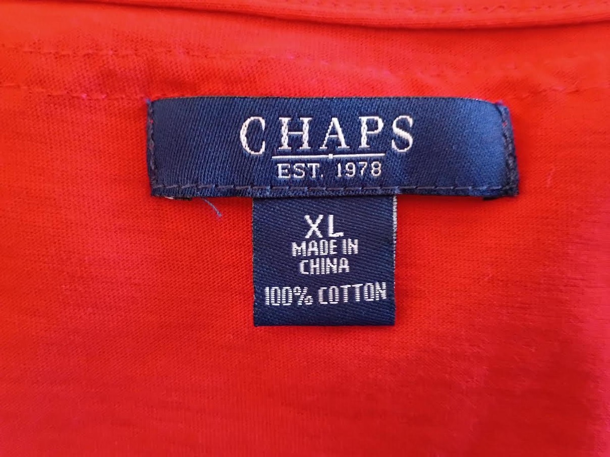 CHAPS WOMEN’S TOP RED SLEEVELESS RUFFLE LOOP BUTTONS STRETCH 100% COTTON SIZE XL