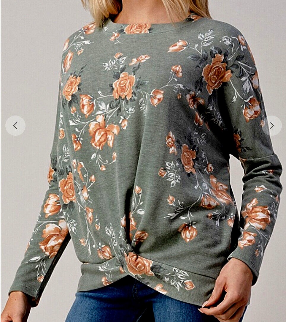 Crepas Ext PLUS Twist Banded Hem Dolman Cozy Knit Top Long Sleeve GREEN 4X 5X 6X
