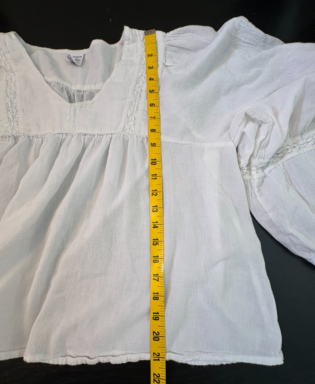 Women’s White Cotton Peasant Blouse XL Boho Balloon Sleeve Lace Trim Cottage