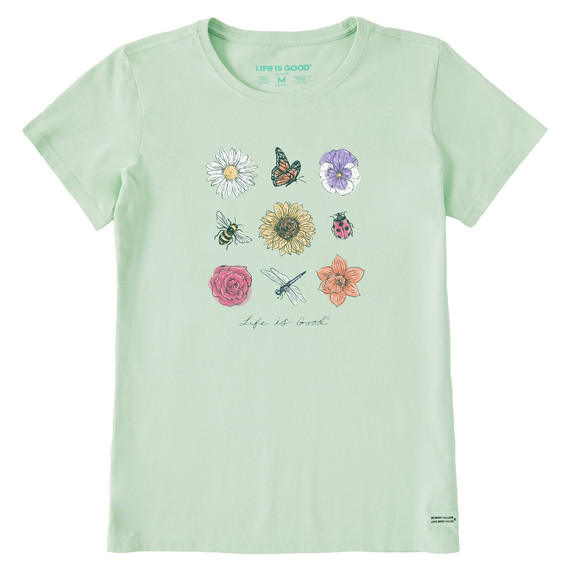 NWT Women’s Life is Good Fineline Bugs & Flowers Sage SS Crusher Tee