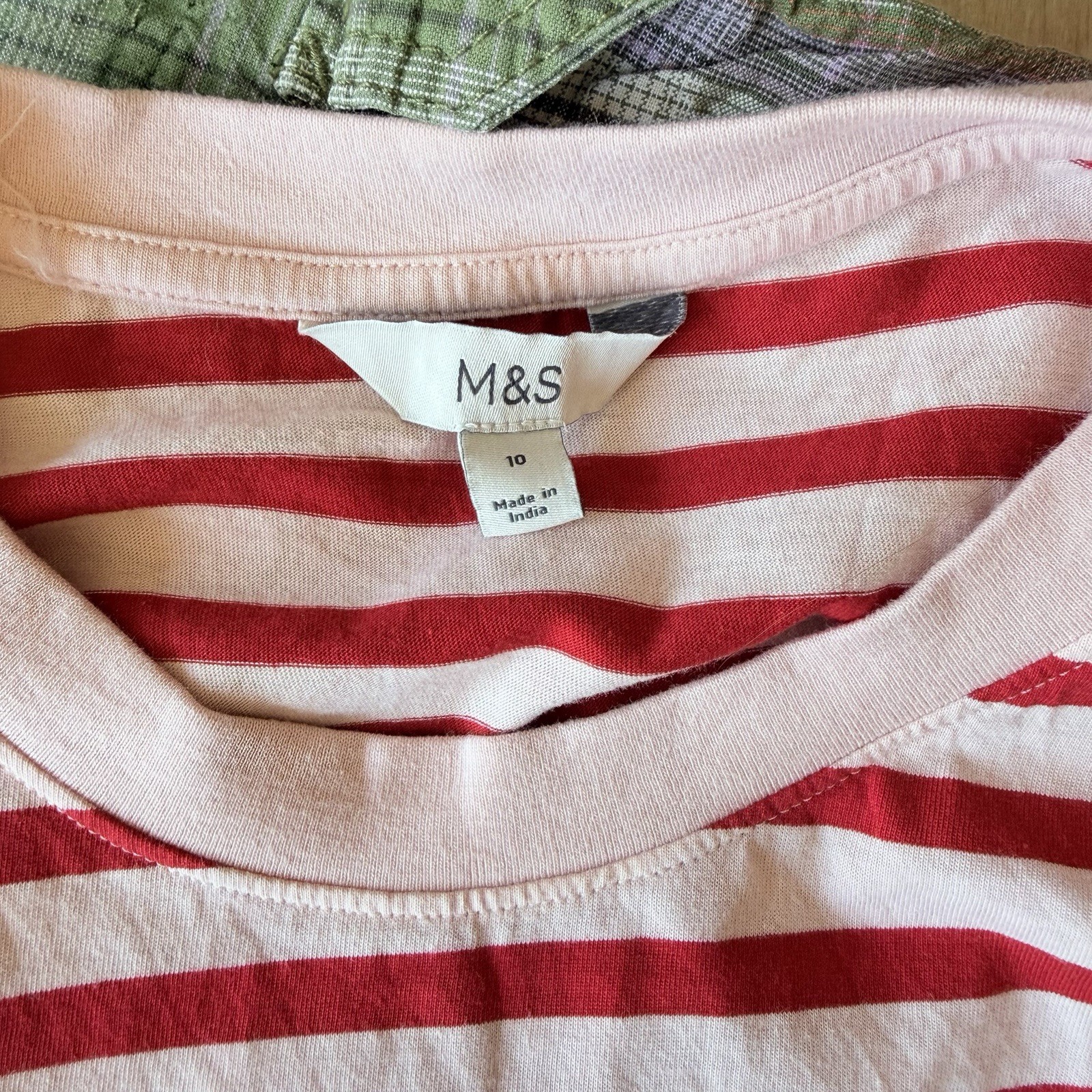 M&S MARKS & SPENCER PINK RED STRIPE BOXY SHORTSLEEVE TSHIRT TOP Size 10