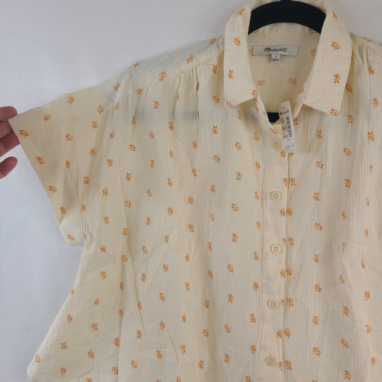 Madewell Womens Cream Short-Sleeve Button-Down Blouse With Orange Floral Print S