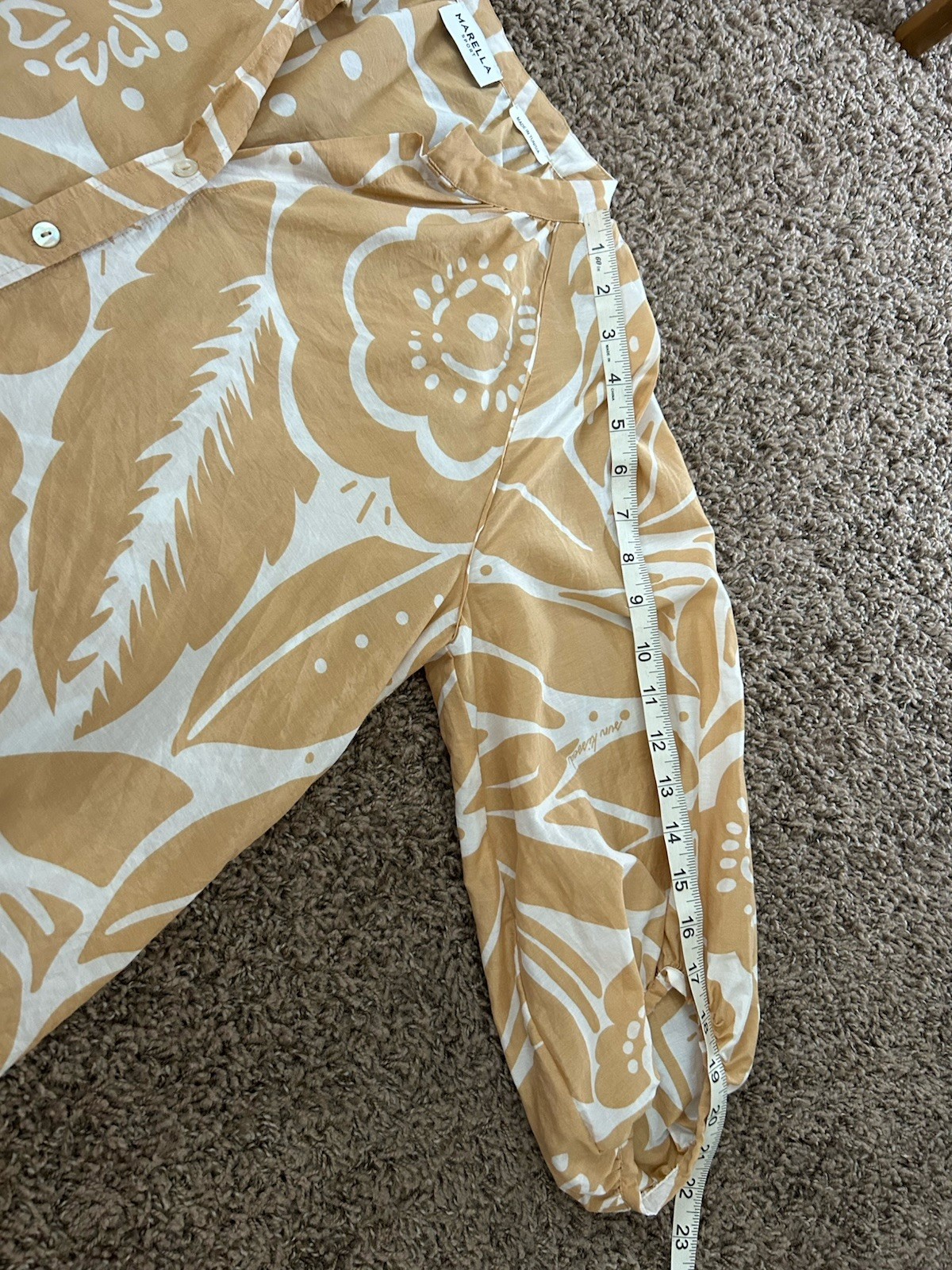 Marella Sport Beige And White Floral Cotton Silk Blend Blouse Top Size 6