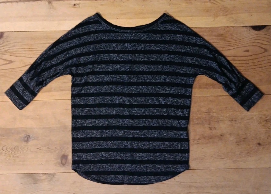 MIX by 41 Hawthorn Top Women S Black Heather Grey Striped Boat Neck 3/4 Sleeve