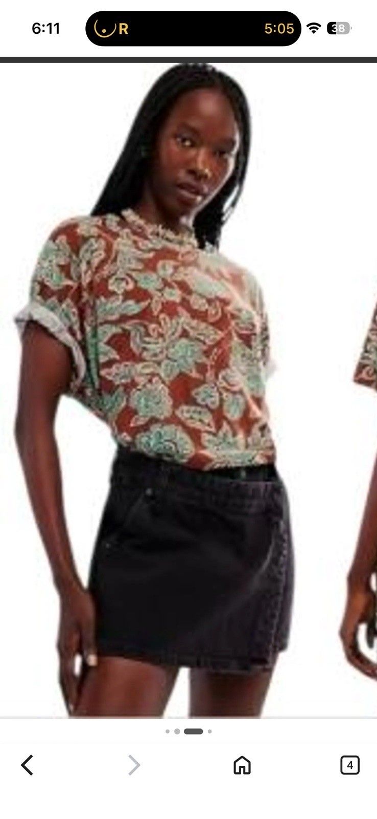 We The Free Women’s XS Floral Crew Neck Short Sleeve T-Shirt Brown Blue Green
