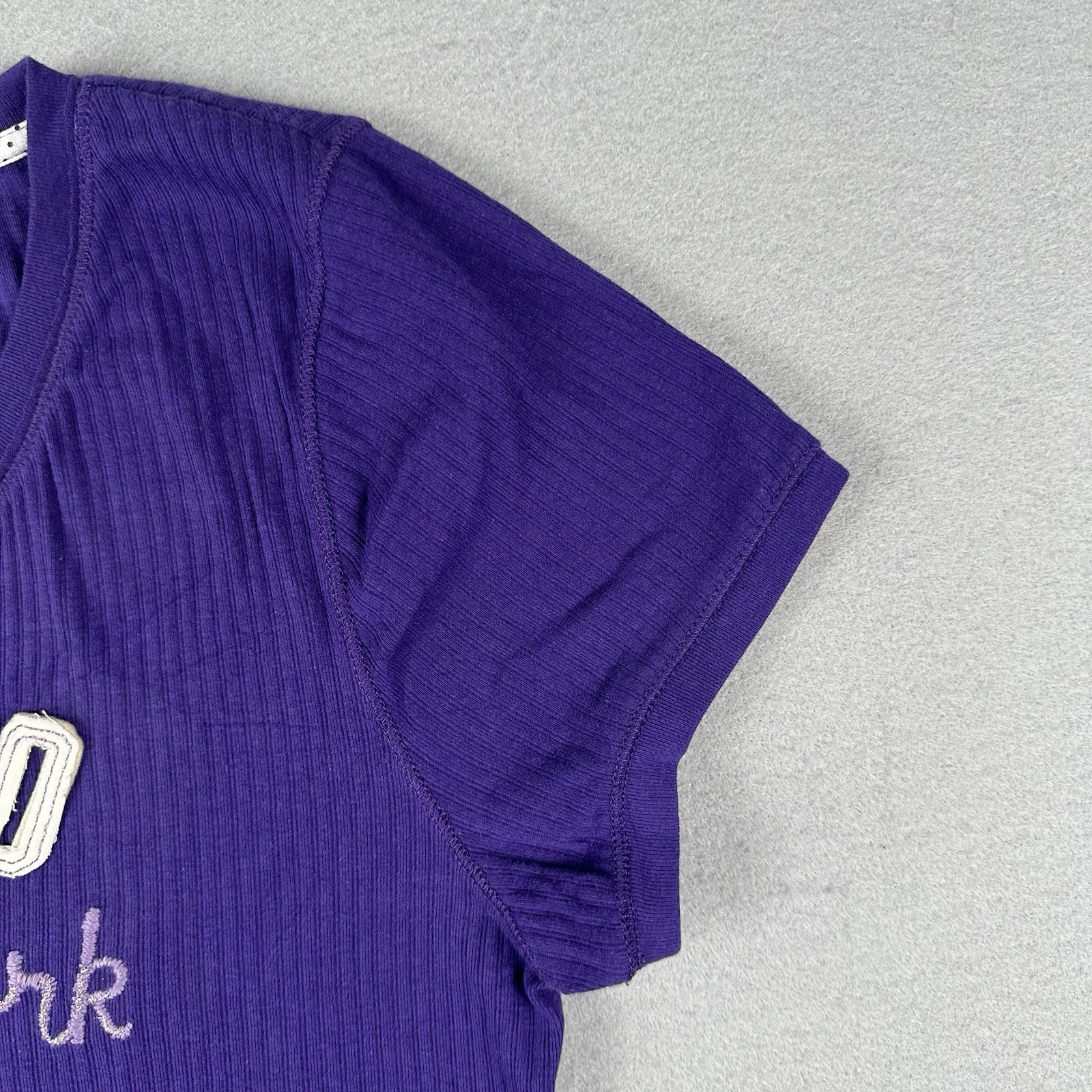 Y2K Aeropostale Ribbed Henley Short Sleeve Shirt Women’s 2XL Purple Stretch Aero