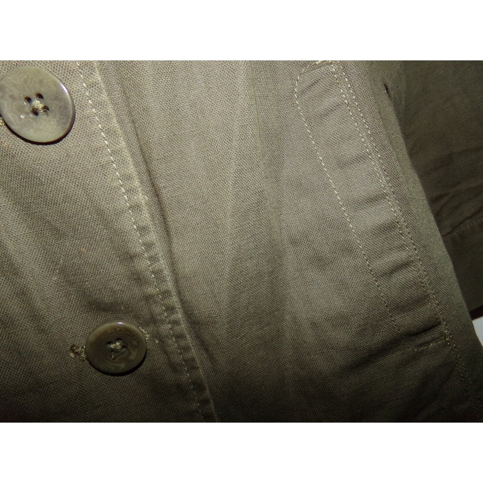 Coldwater Creek Classic army green linen/cotton blouse/jacket 10 Ruffled neck