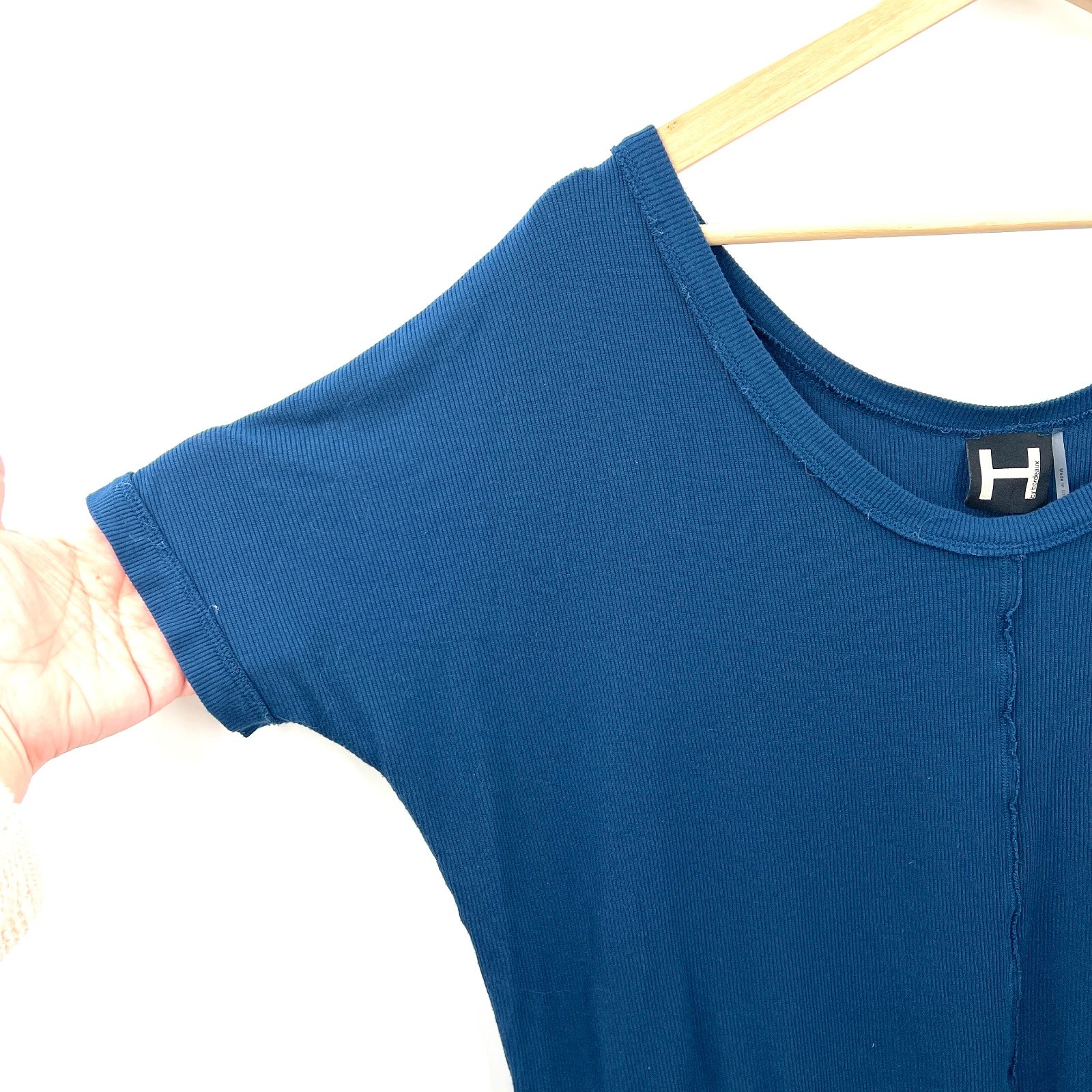 H by Bordeaux ribbed scoop neck cropped boxy fit top dolman sleeve oversized M