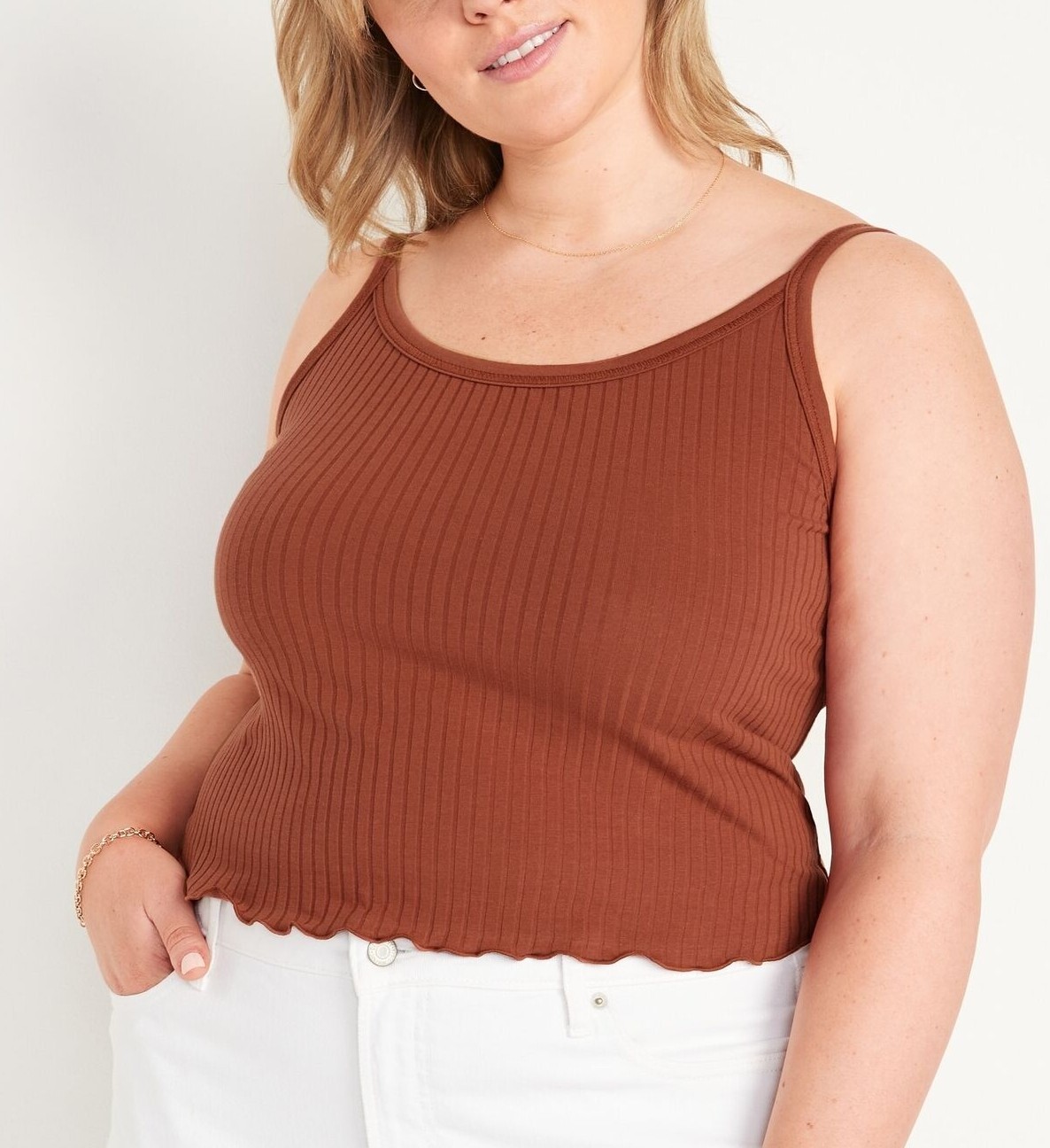 OLD NAVY WOMEN’S FITTED CROPPED LETTUCE-EDGE RIB-KNIT TANK TOP 2X 2XL 18 20 22