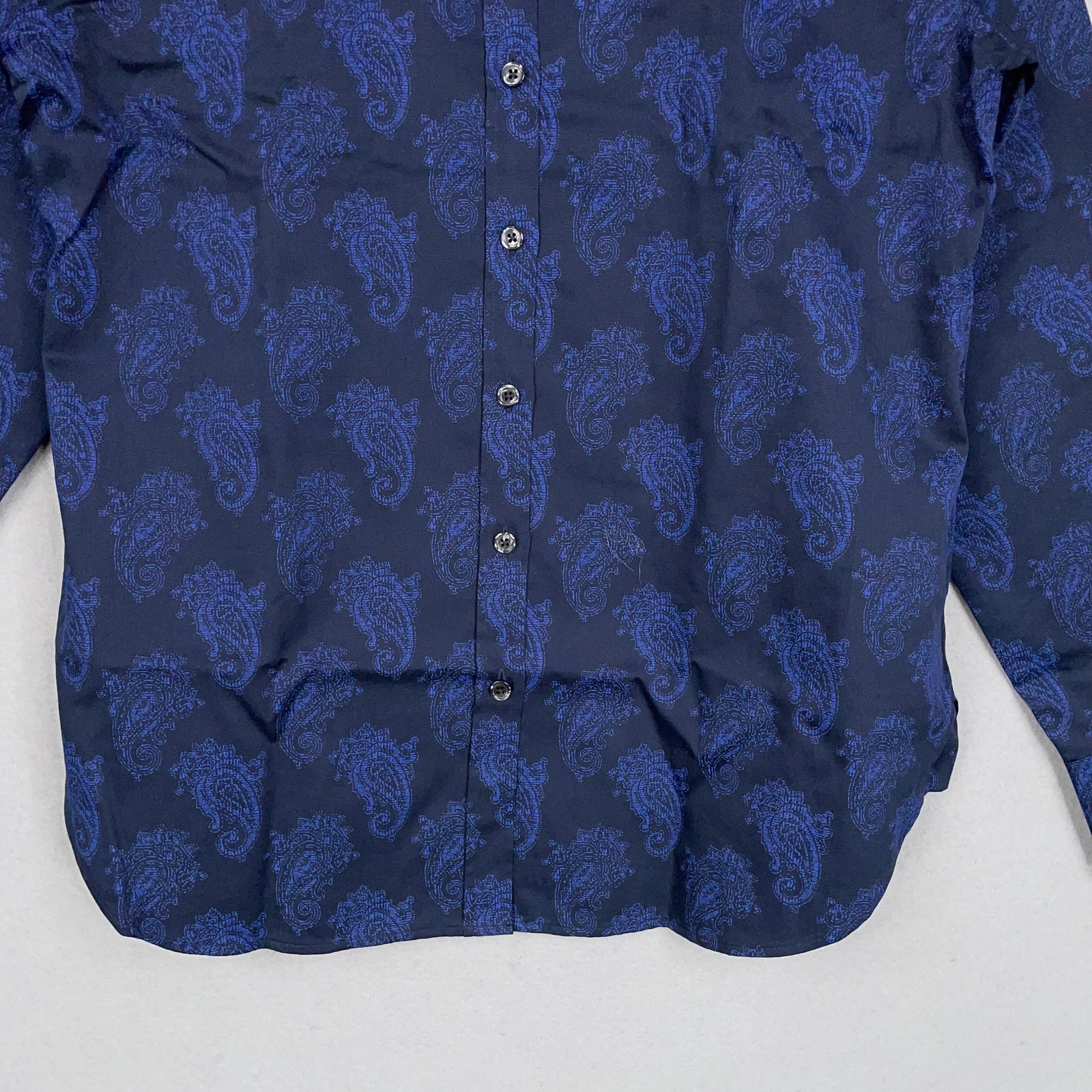 Hinson Wu Shirt Womens 6 Navy Blue Paisley Print Button Front Artsy Blouse Luxe