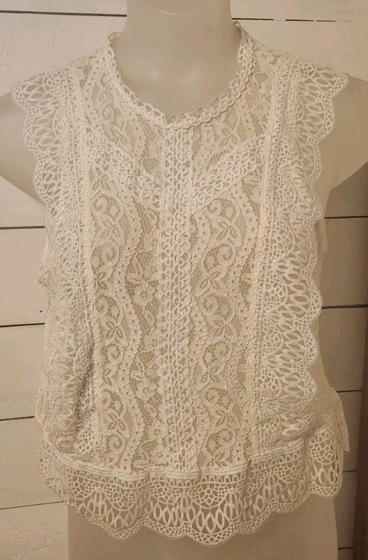 Blashe Romantic White Lace Sheer Top Blouse Size Womens M #R!-15