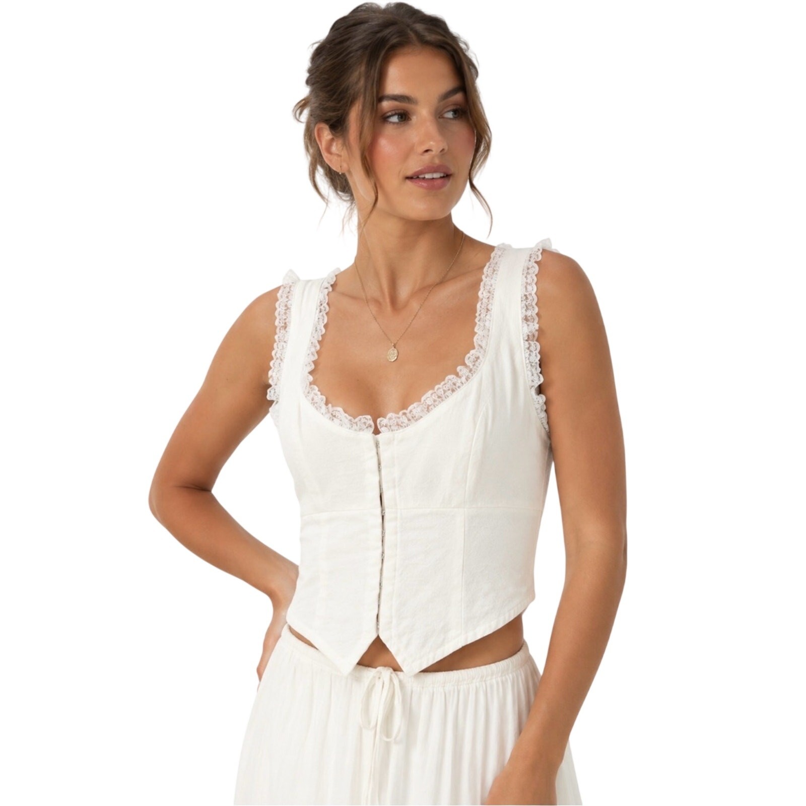 West of Melrose White Lace Ruffle Milkmaid Bridgerton Cottagecore Corset Top M