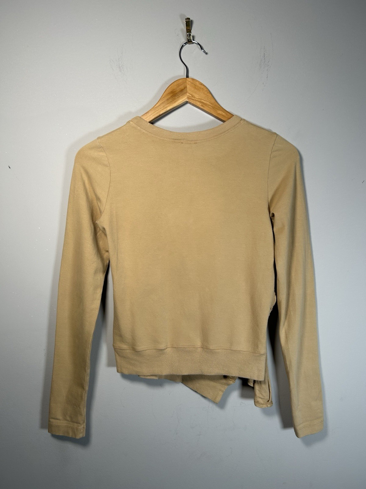 VTG Y2K Plein Sud Jeans Studded Heart Asymmetrical Beige Long Sleeve Top 6