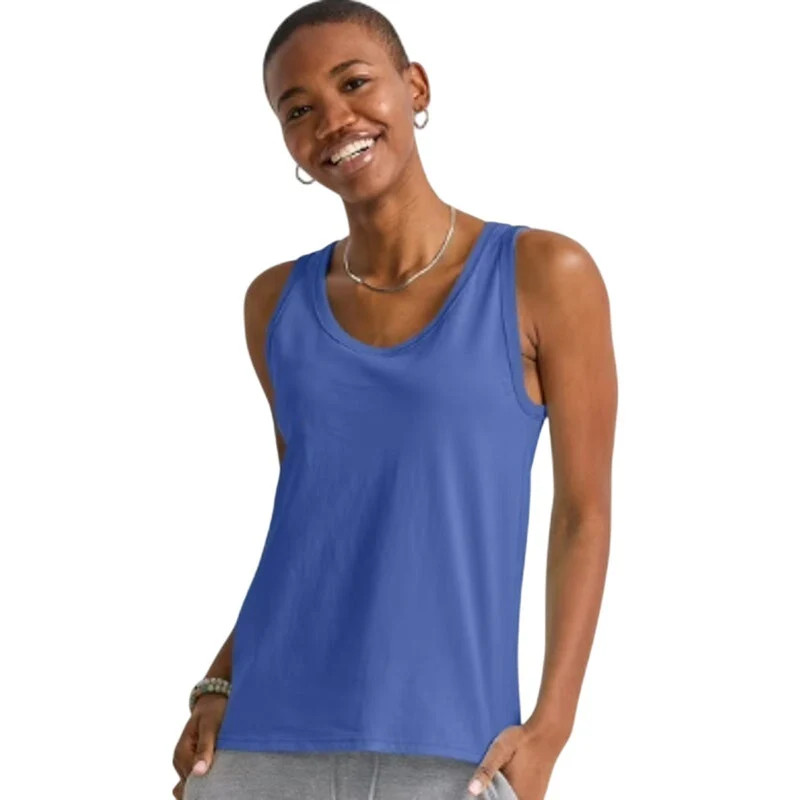 New Hanes Womens Medium Essentials Deep Forte Blue 100% USA Cotton Tank Top
