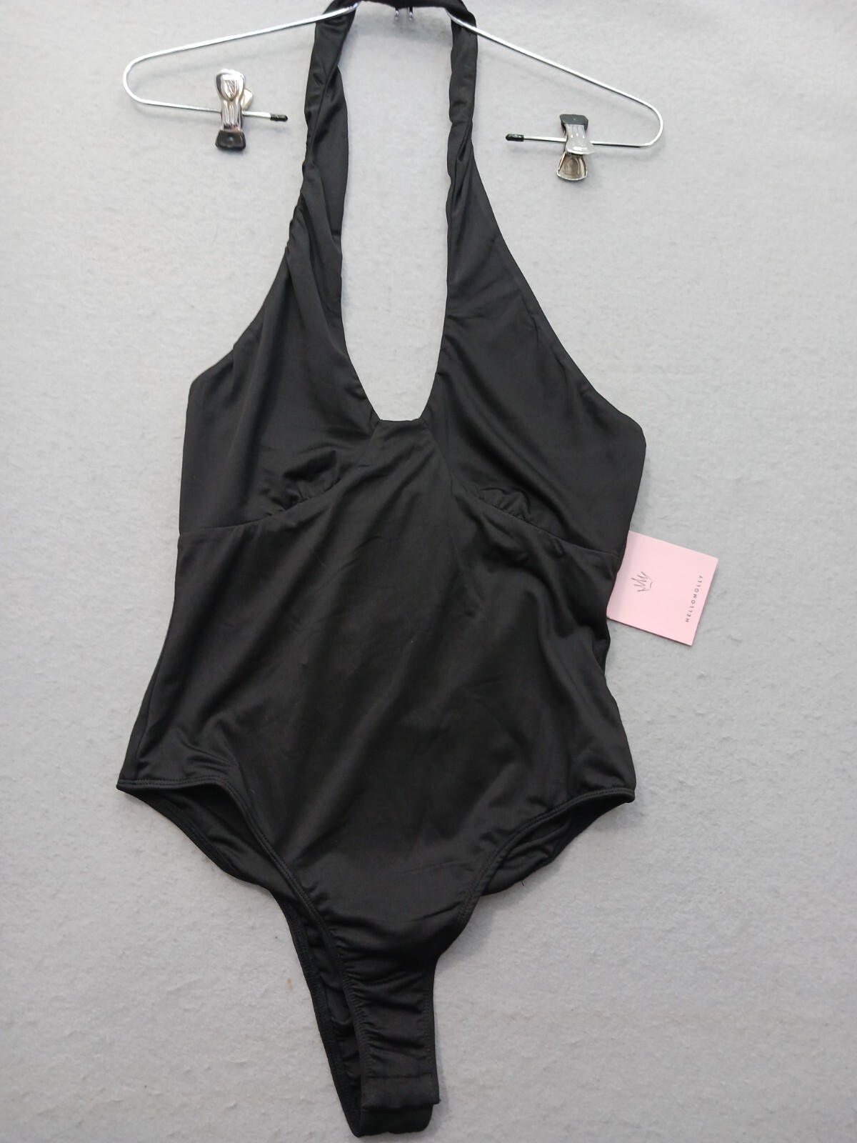 Hello Molly Women Bodysuit M Black Halter Neck Sleeveless Fitted Dressy NWT