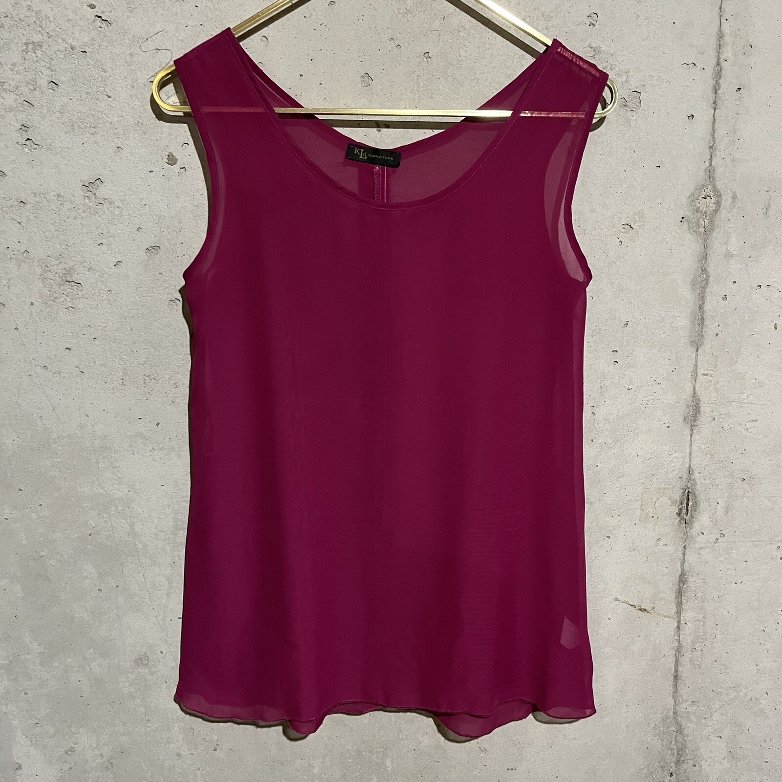 KLD Signature Magenta Sheer Tank Top Tunic Woman’s Size Small S Button Back