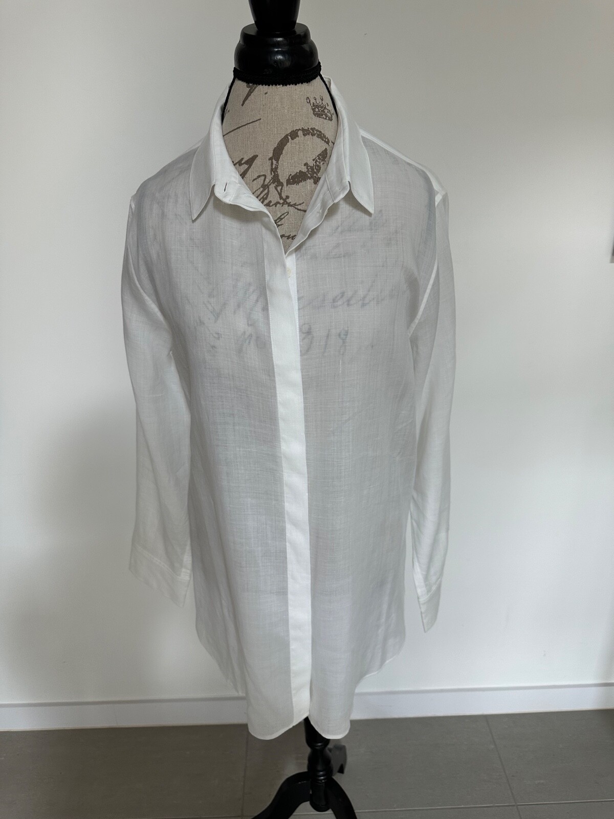 NWT- COS Size 14 White long sleeve button-up, semi-sheer lightweight fabric.