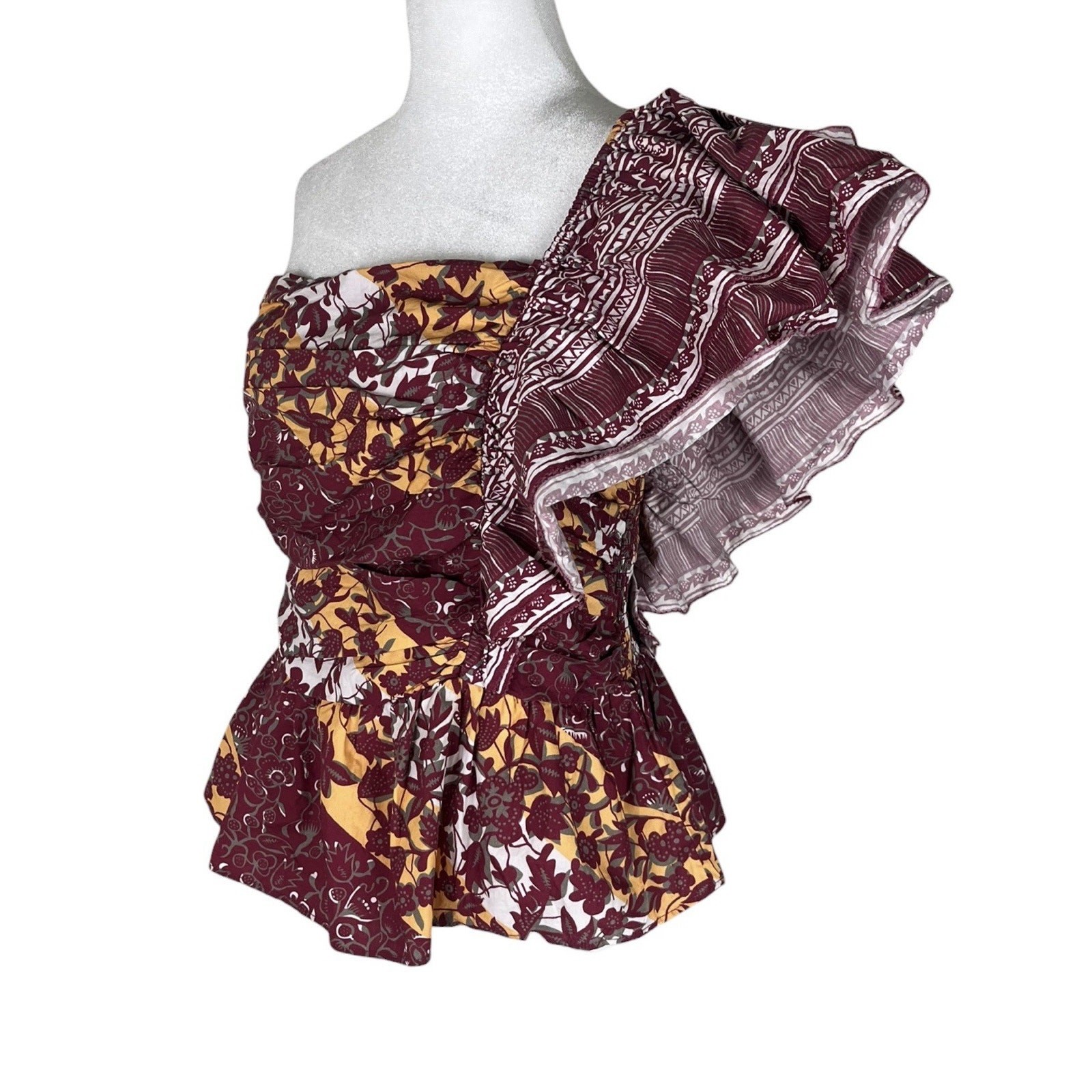 Love the Label Galit One Shoulder Ruffle Peplum Top Floral Boho Size Large NWT