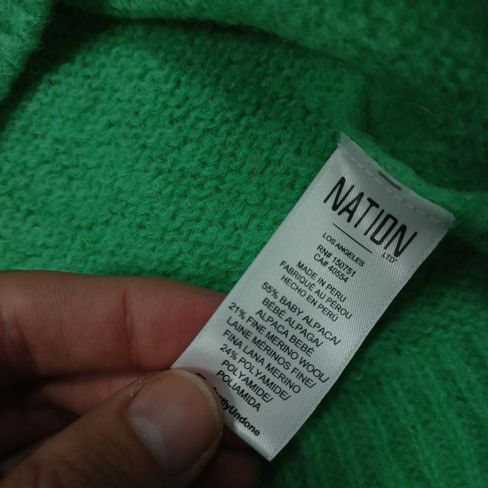 Nation Los Angeles Top Womens Large Green Cashmere Pullover Preppy