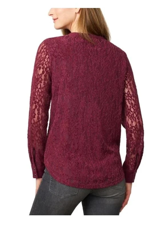 Cable & Gauge Women’s Lace Long Sleeve Lightweight Blouse, Tawny Port, M