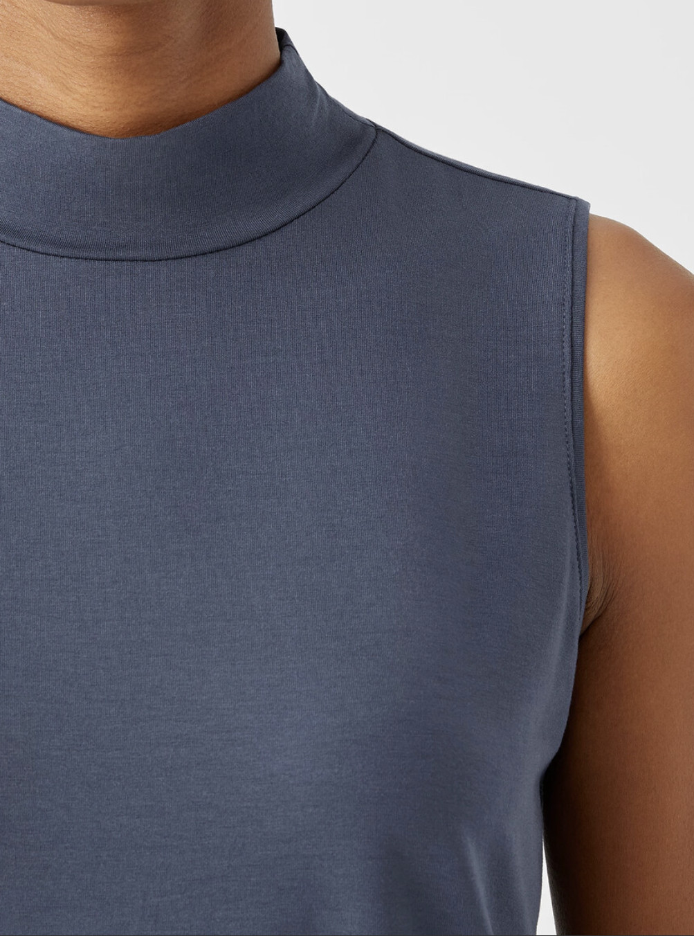 Eileen Fisher Ocean Blue Basic Length Fine Jersey Mock Neck Tank Sz M