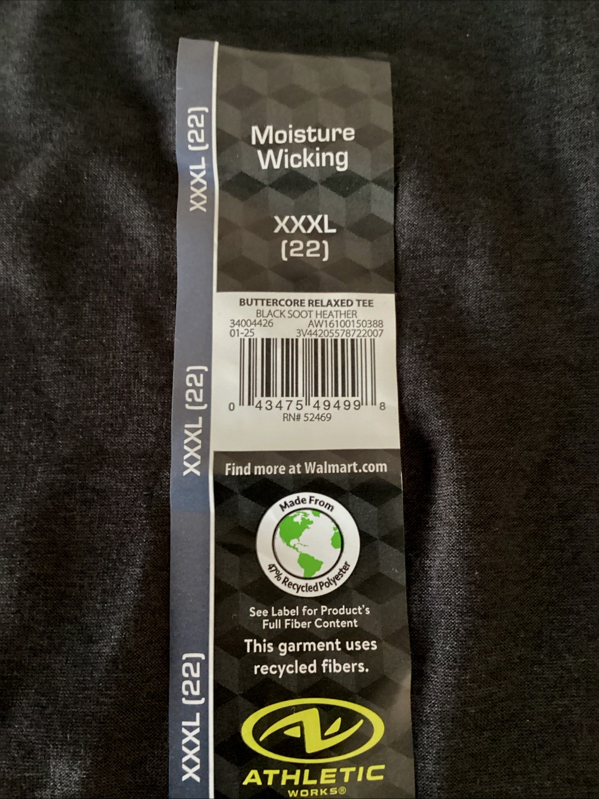 ATHLETIC WORKS MOISTURE WICKING BUTTERCORE Black Soft Knit Tee Shirt Sz. 3XL*